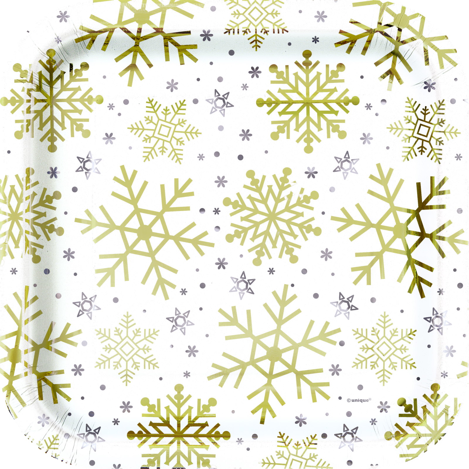 Silver & Gold Snowflakes Large Square Paper Plates (Pack of 8) 