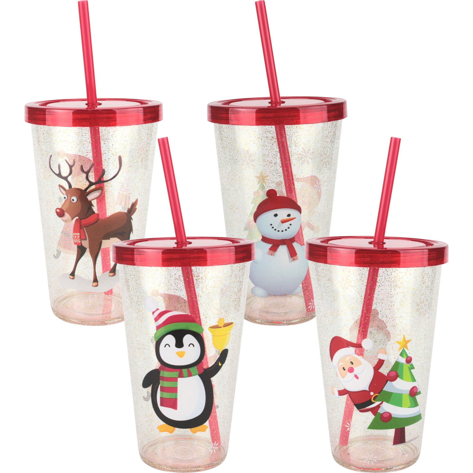 Christmas Novelty Tumbler Cup With Straw Assorted
