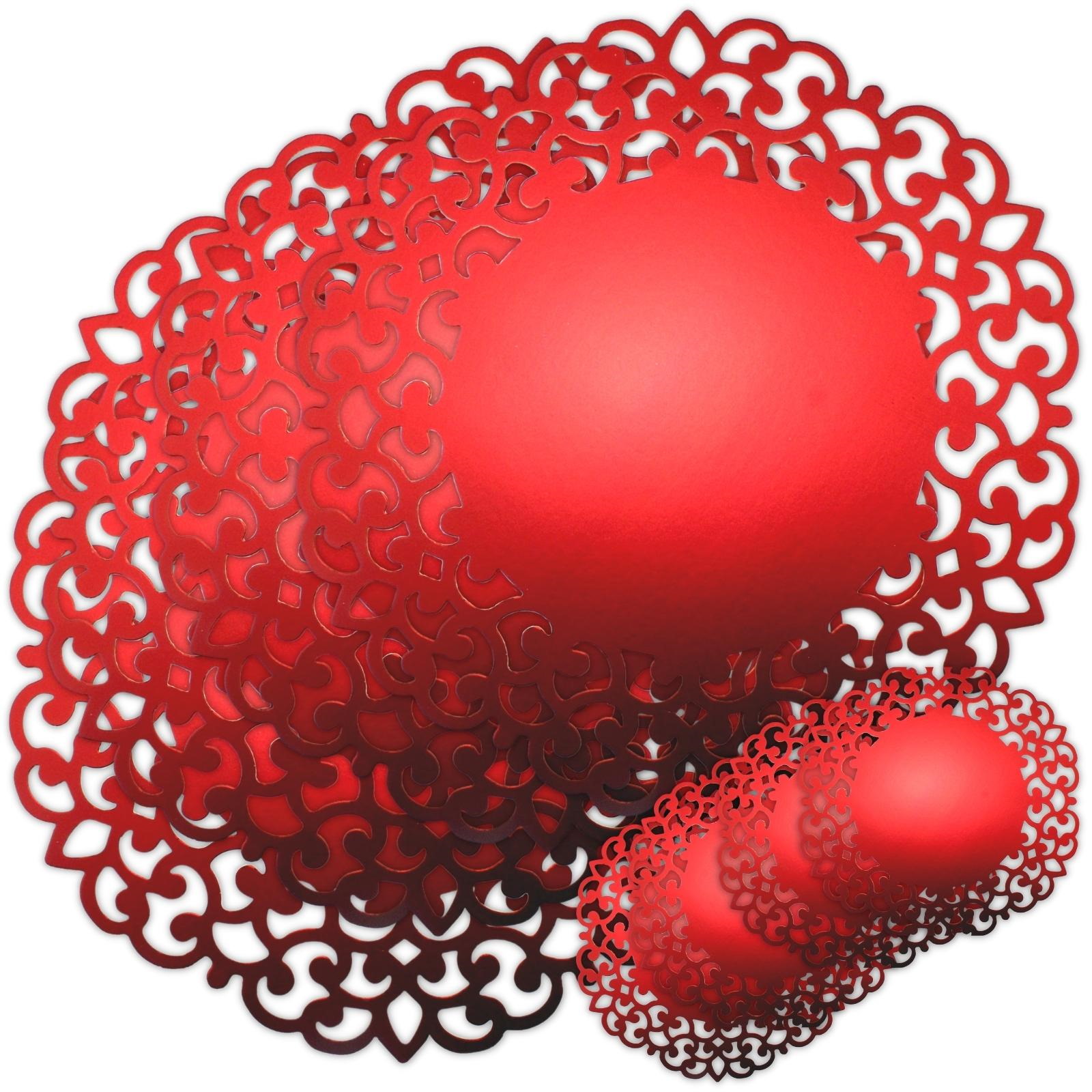 Decorative Metallic Red Placemat & Coaster Set (For 4 Guests)