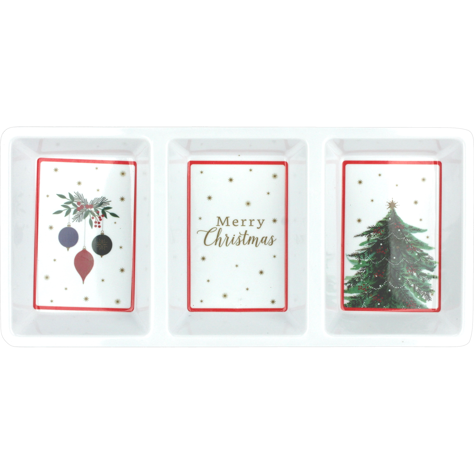 Festive Christmas 3 Section Melamine Rectangular Platter