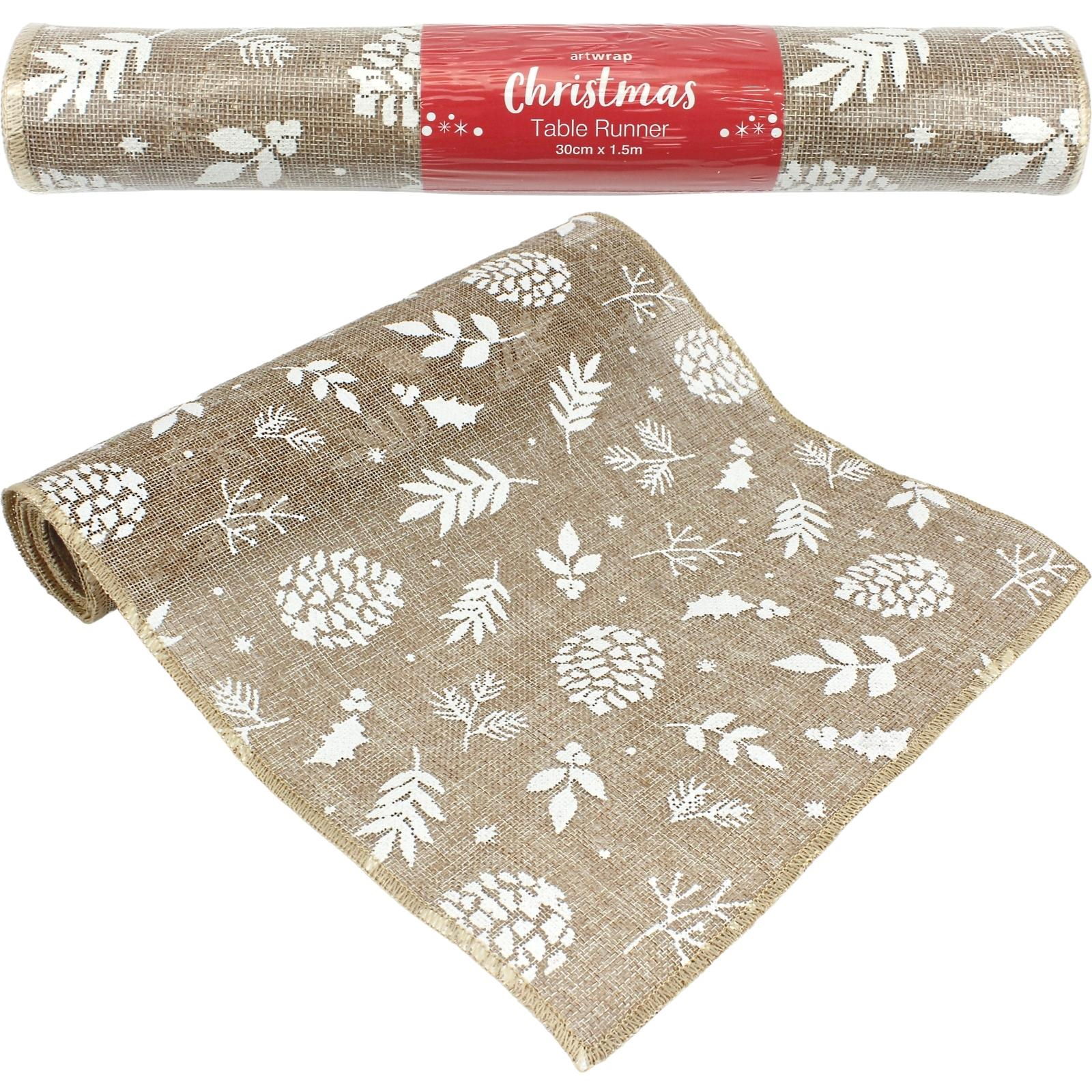 Natural Botanical Christmas Hessian Table Runner