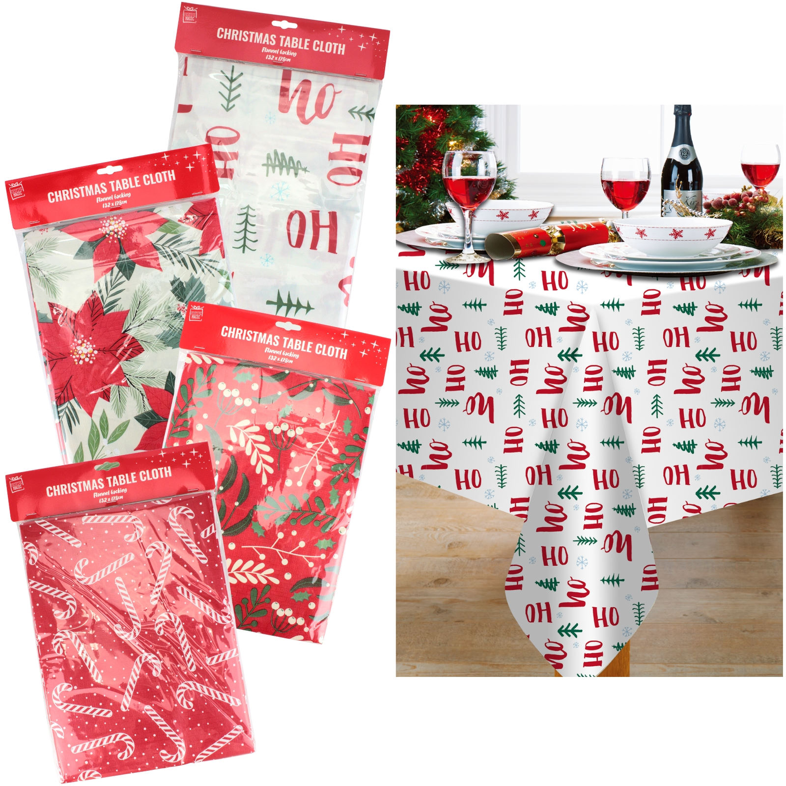 Festive Christmas Flannel Backed Tablecloth (1 Only)