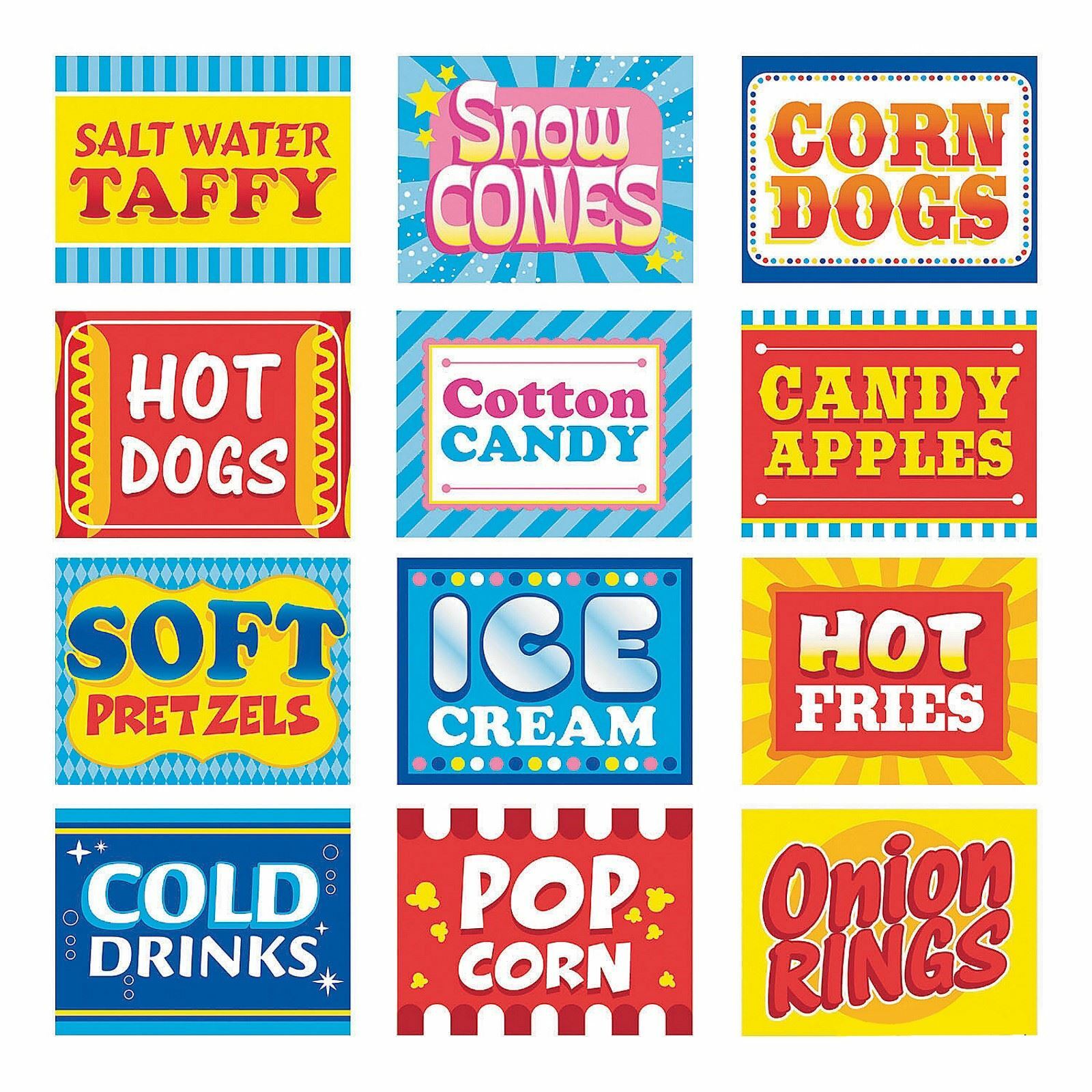 Carnival Food Signs (Pack of 12)