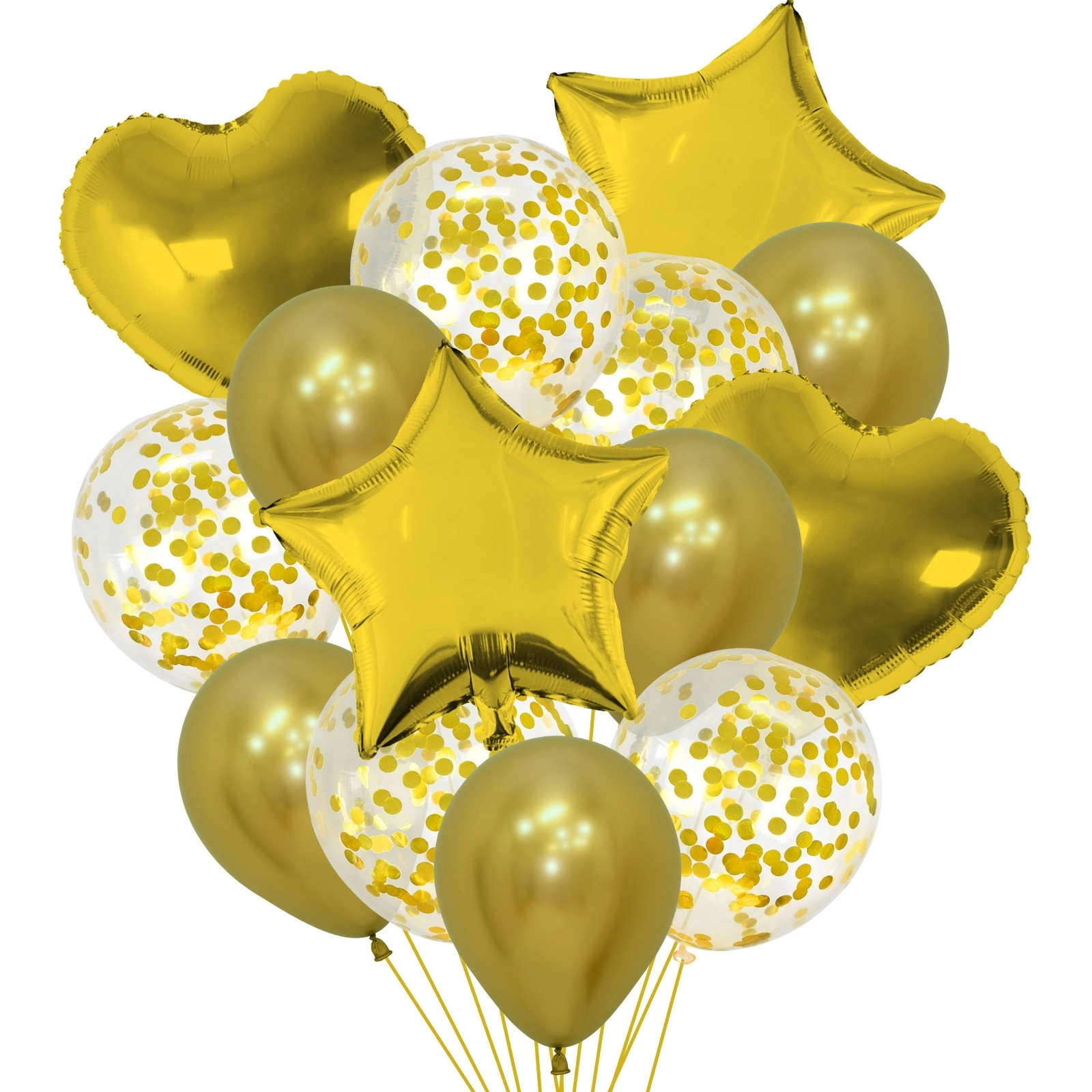 Gold Foil & Confetti Helium Balloon Bouquet (14 Balloons)