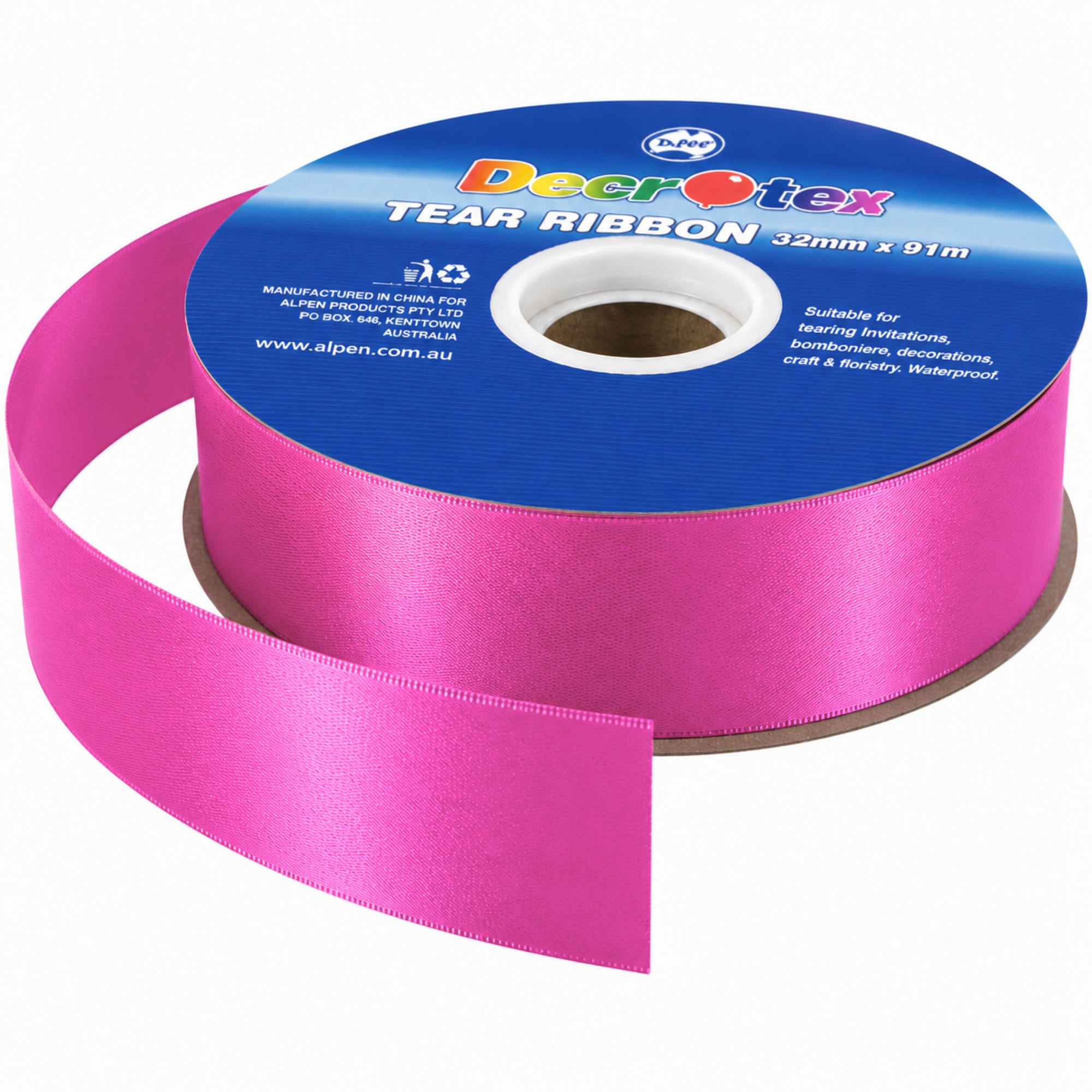 Waterproof Hot Pink Tear Ribbon Roll (32mm x 91m)