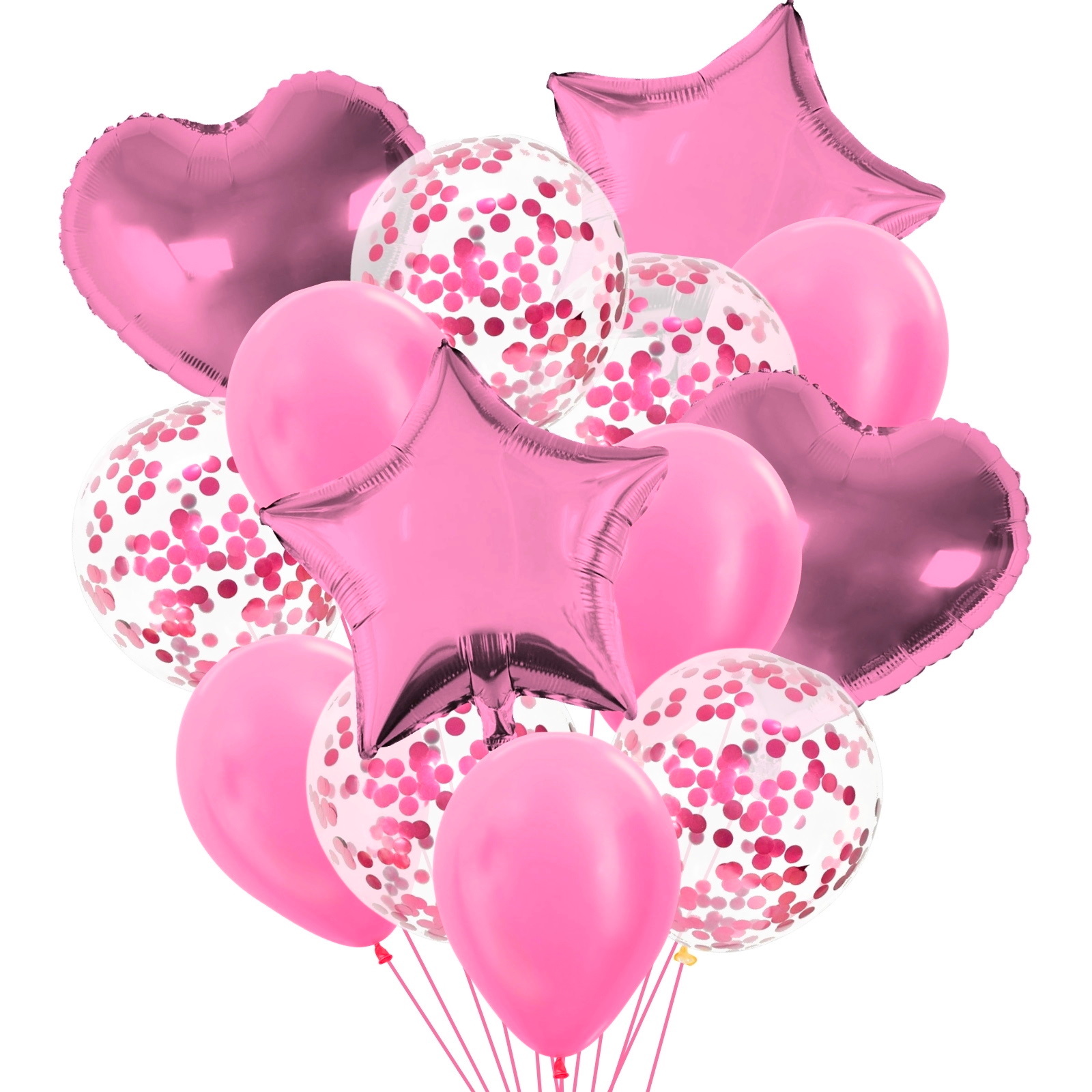 Pink Foil & Confetti Helium Balloon Bouquet (14 Balloons)