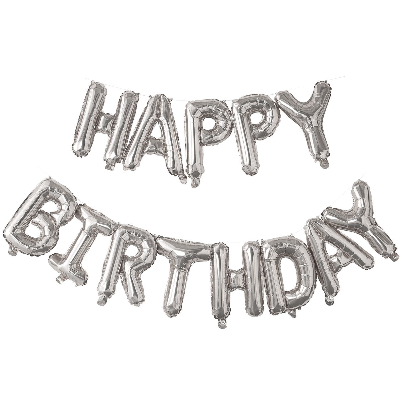 Silver Happy Birthday Foil Letter Balloon Banner Air Fill