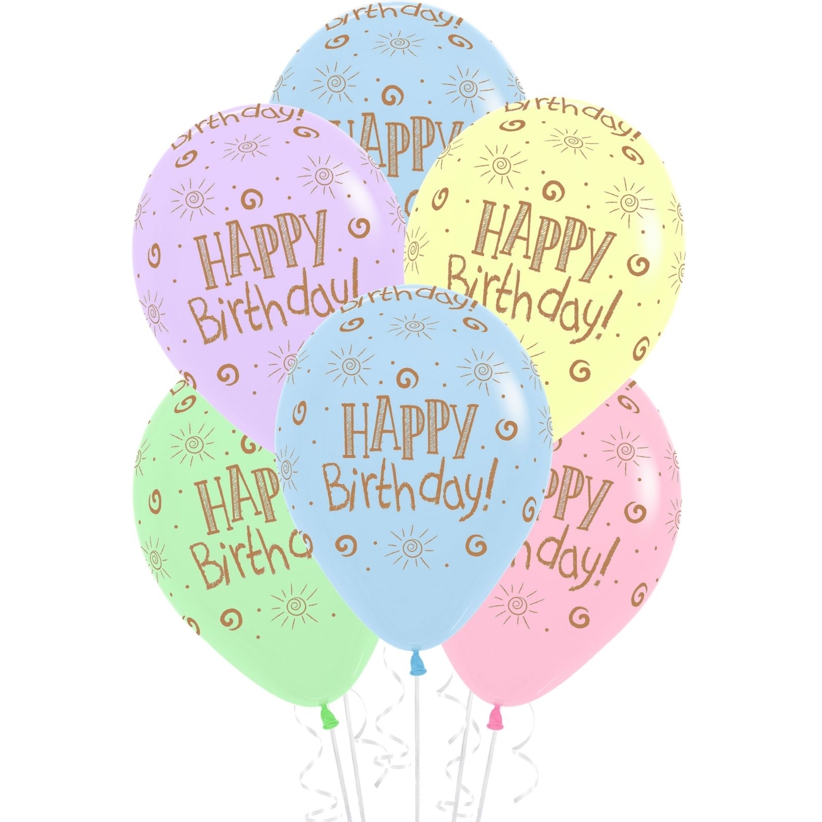 Pastel Happy Birthday Sunshine Balloons (Pack of 12)