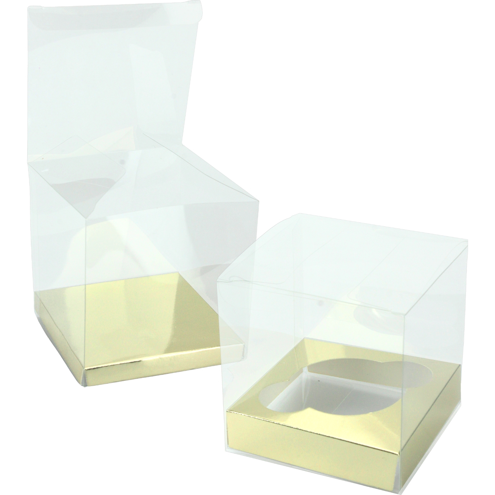 Clear Square Cake and Cupcake Boxes with Gold Inserts 9cm (Pack of 4)