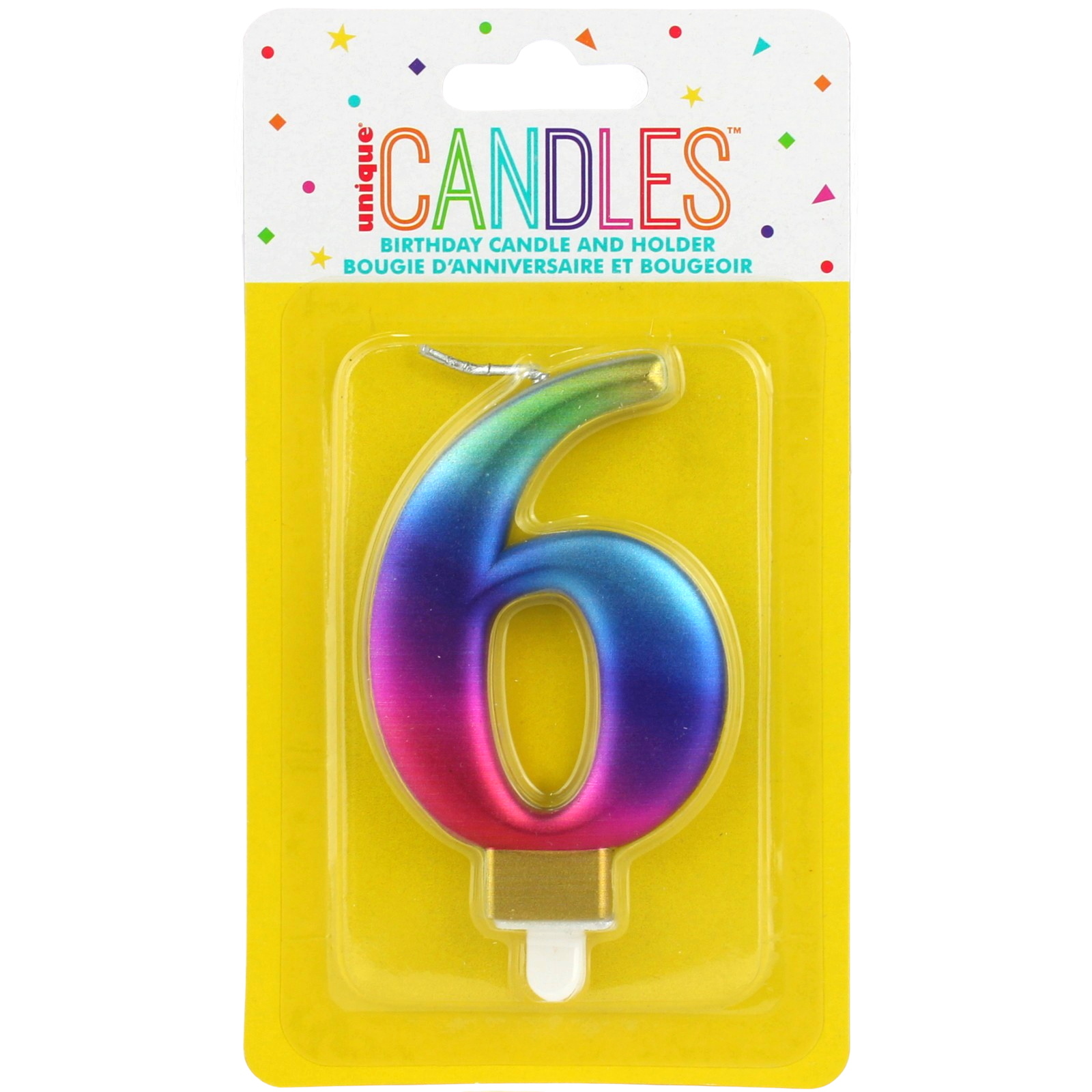 Metallic Rainbow Number 6 Candle 
