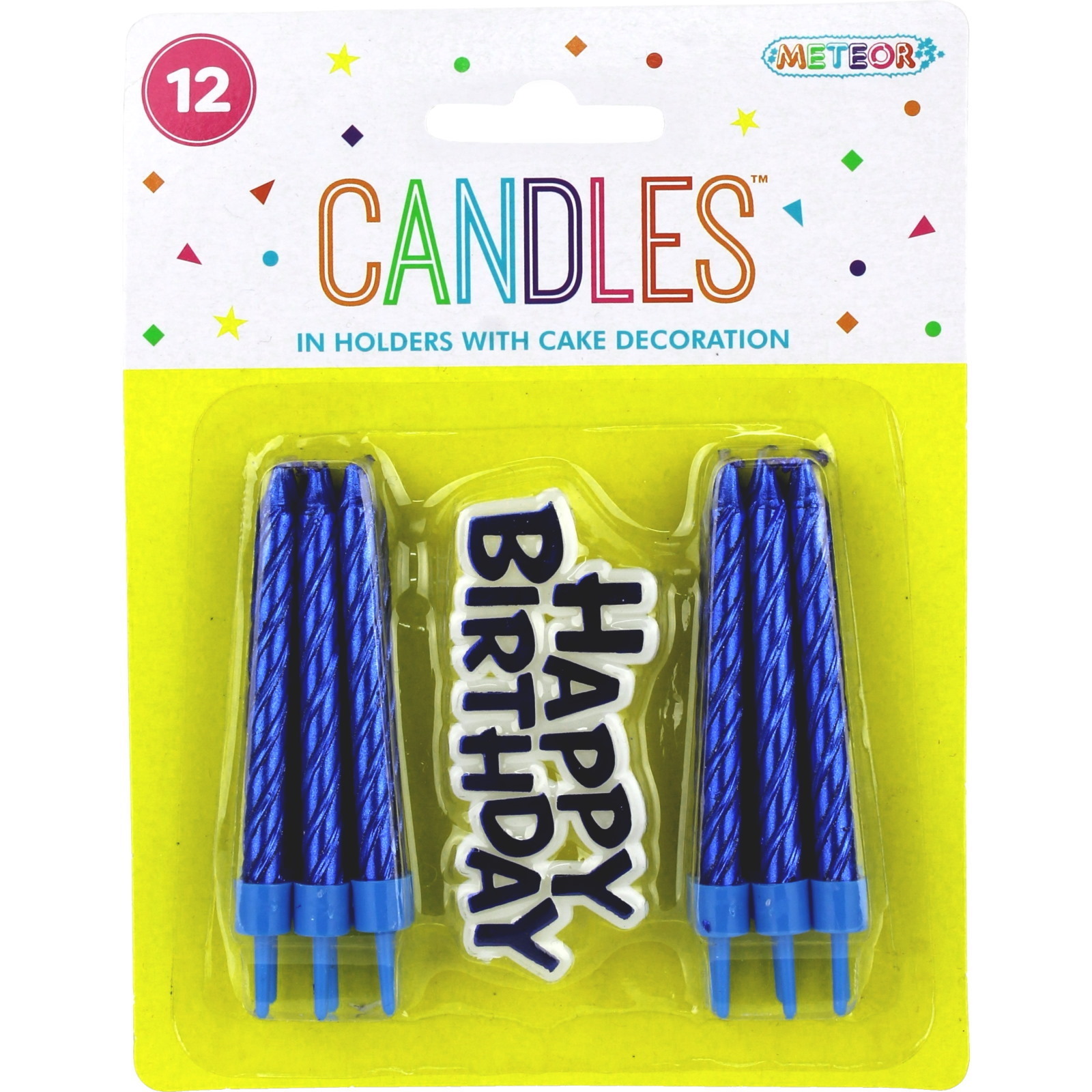Blue Metallic Spiral Candles & Cake Decoration (Pack of 12)