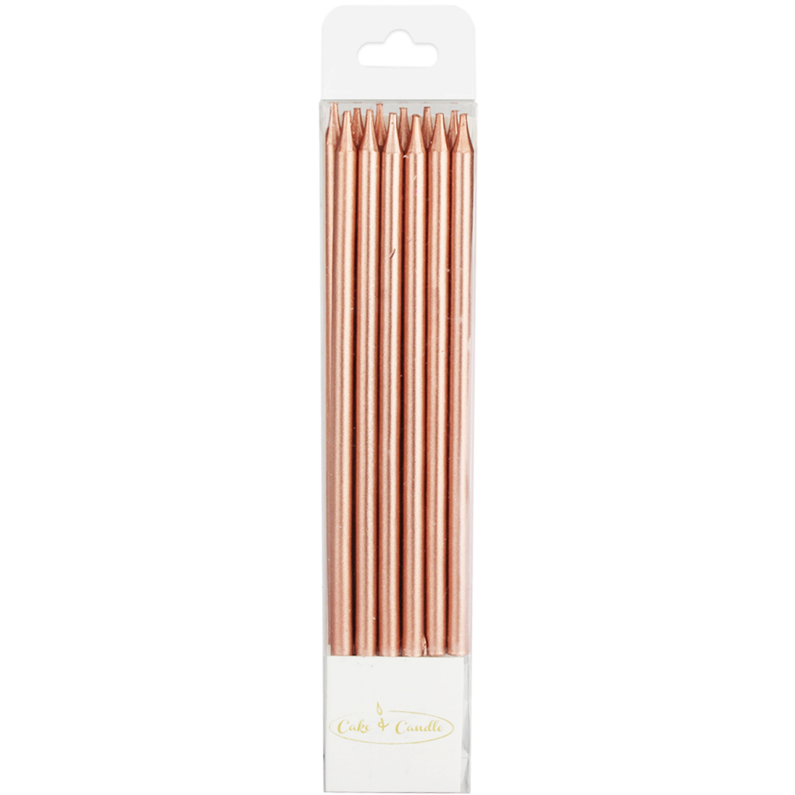 Metallic Rose Gold Tall Birthday Candles (Pack of 12)