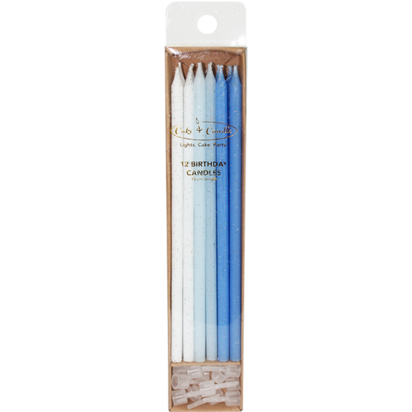 Blue & White Glitter Birthday Candles (Pack of 12)
