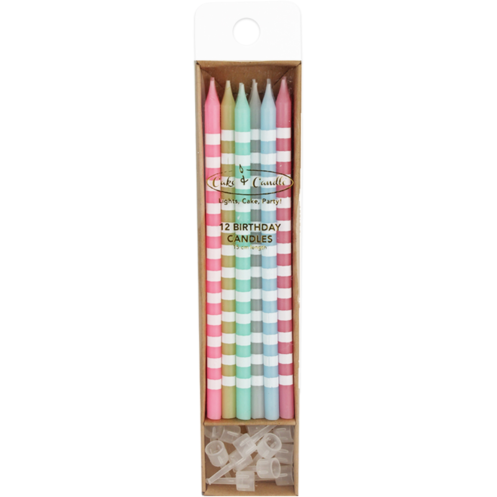 Pastel Striped Tall Birthday Candles (Pack of 12) 