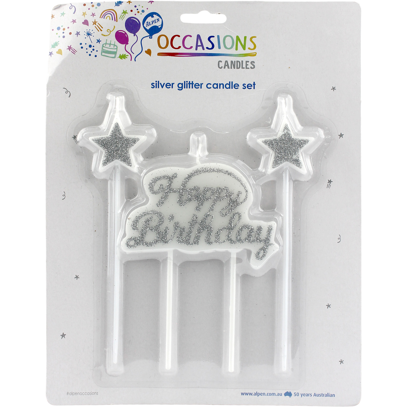Silver Glitter Happy Birthday Candle Set