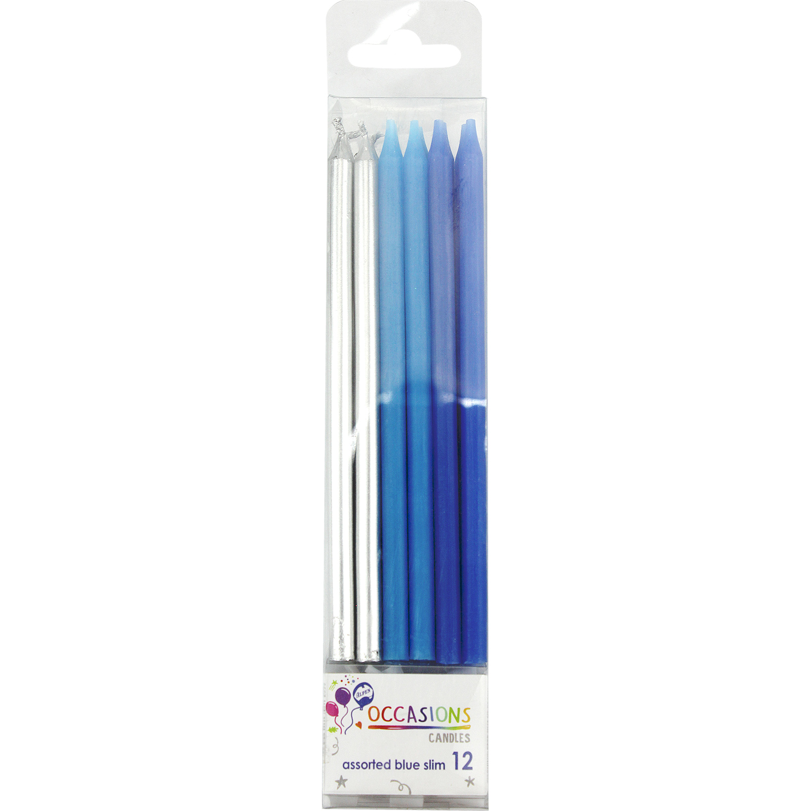 Blue & Silver Slim Birthday Candles 12cm (Pack of 12) 
