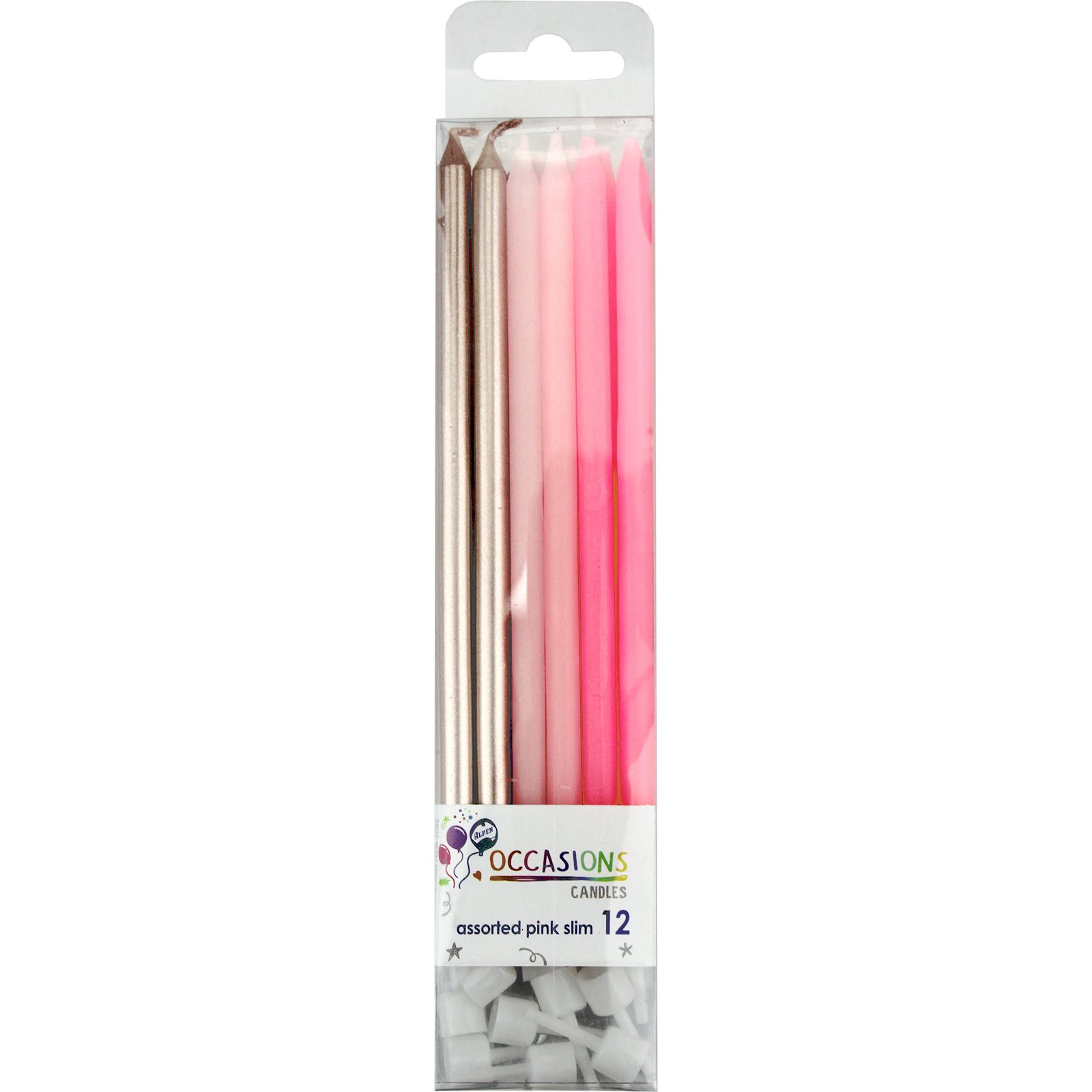 Pink & Metallic Rose Gold Slim Birthday Candles (Pack of 12) 