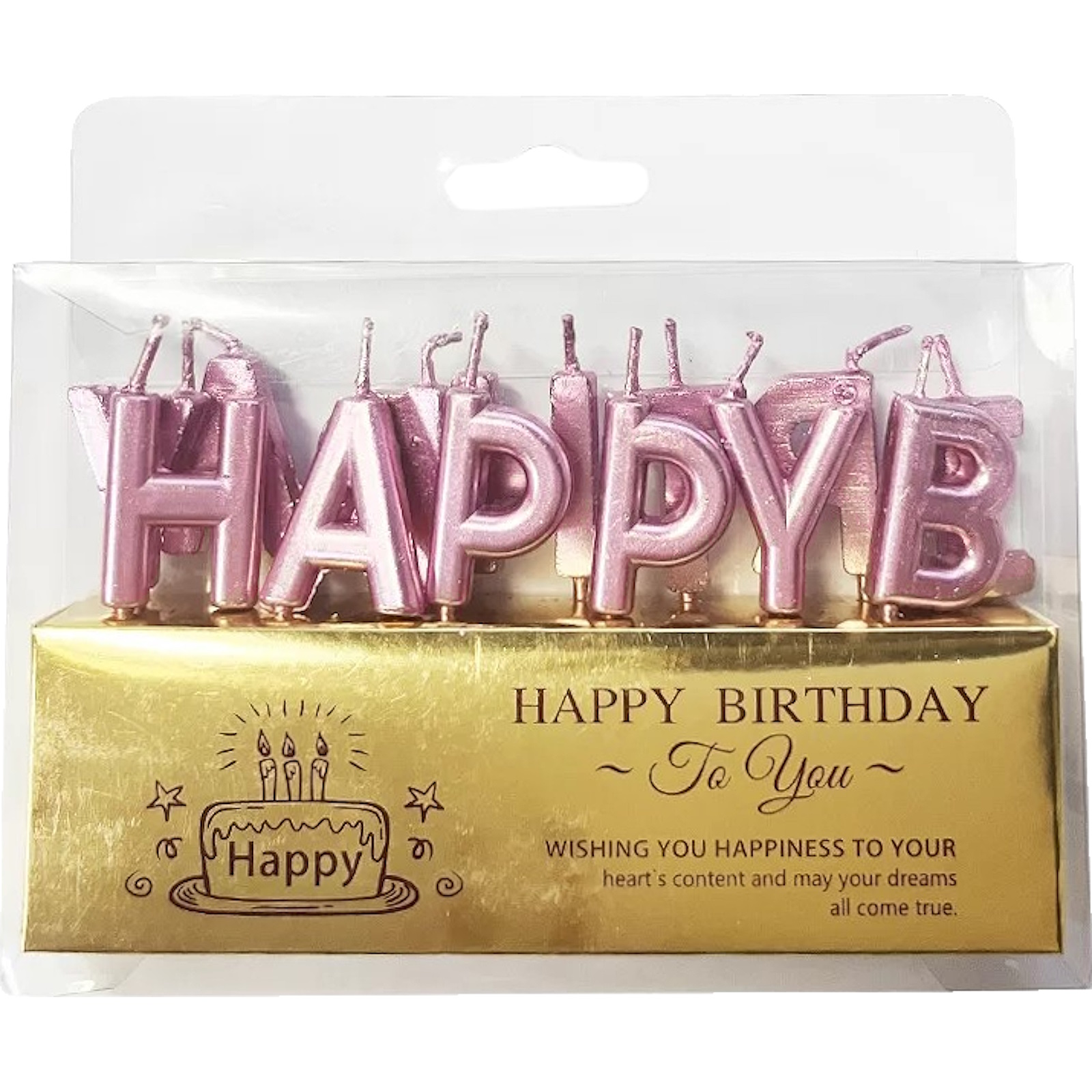 Metallic Pink Happy Birthday Candles (Pack of 13)