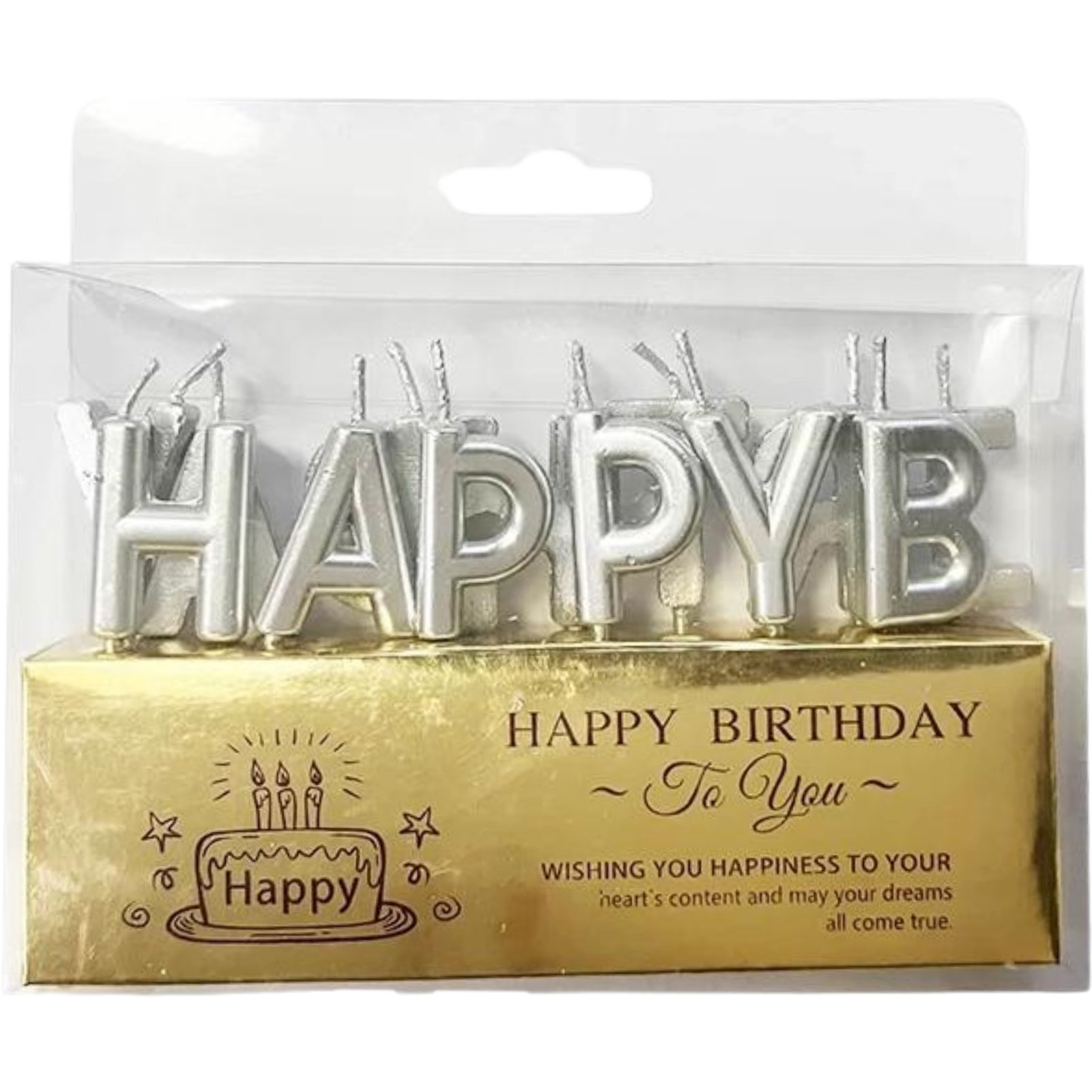 Metallic Silver Happy Birthday Candles (Pack of 13)