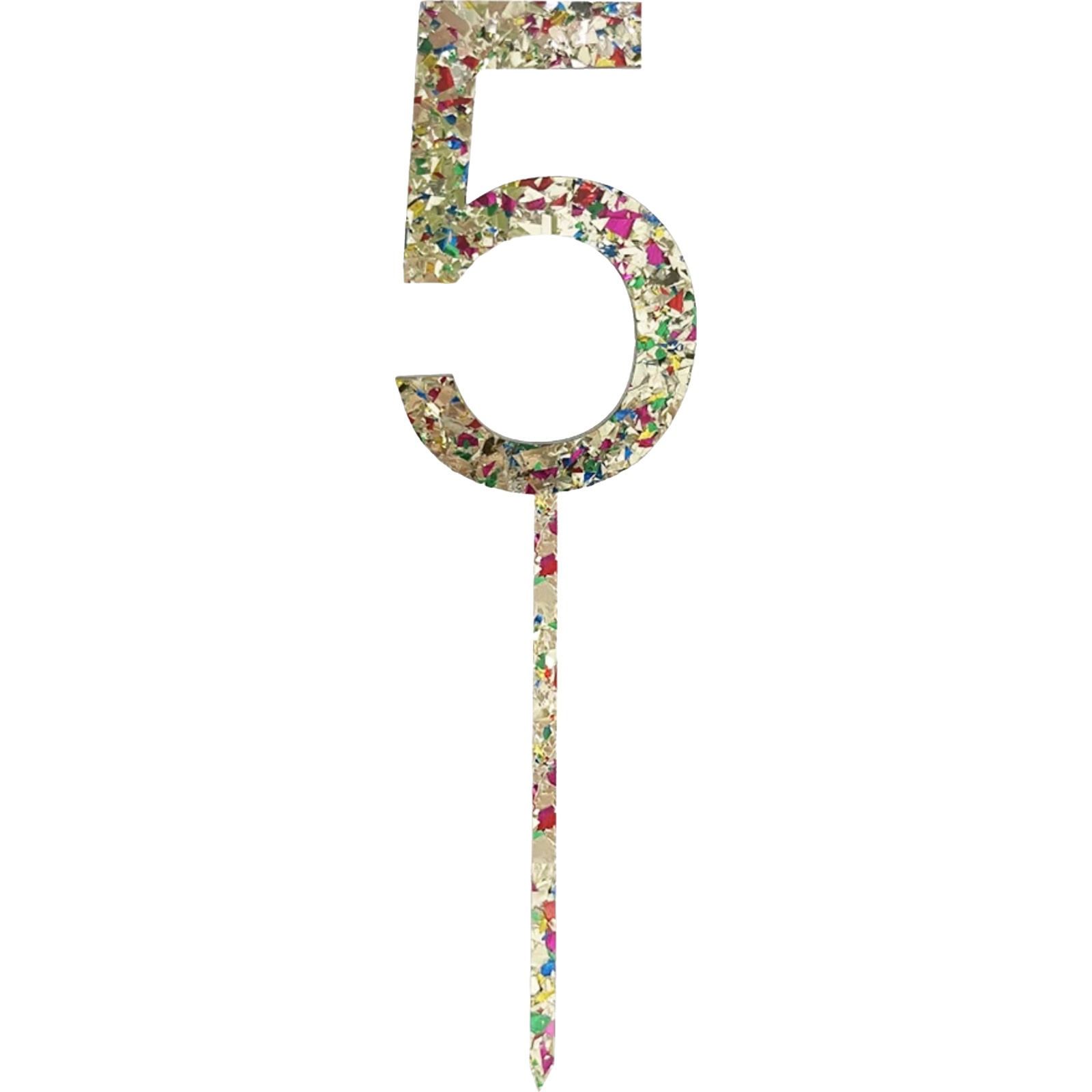 Gold Rainbow Glitter Acrylic Number 5 Cake Topper