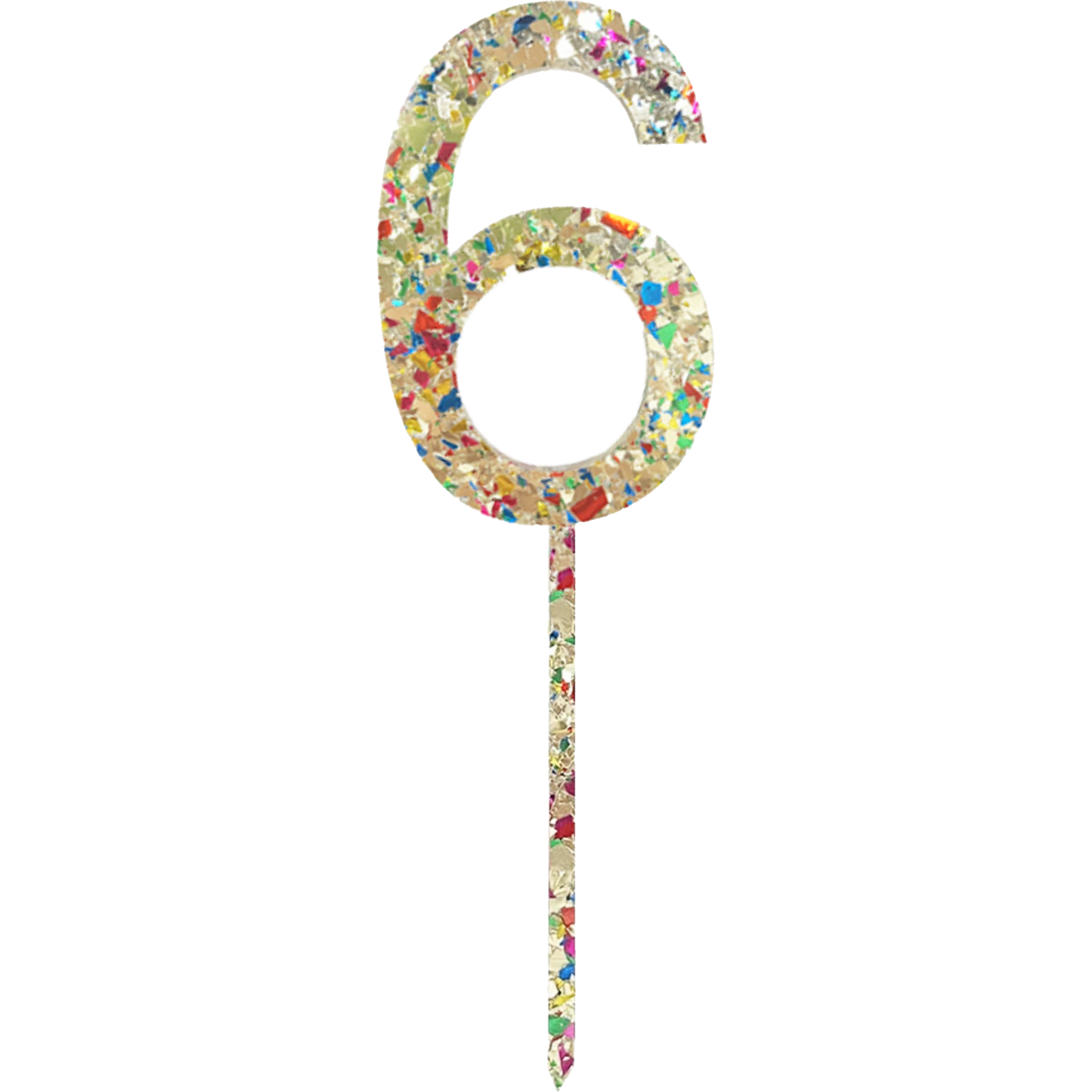 Gold Rainbow Glitter Acrylic Number 6 Cake Topper