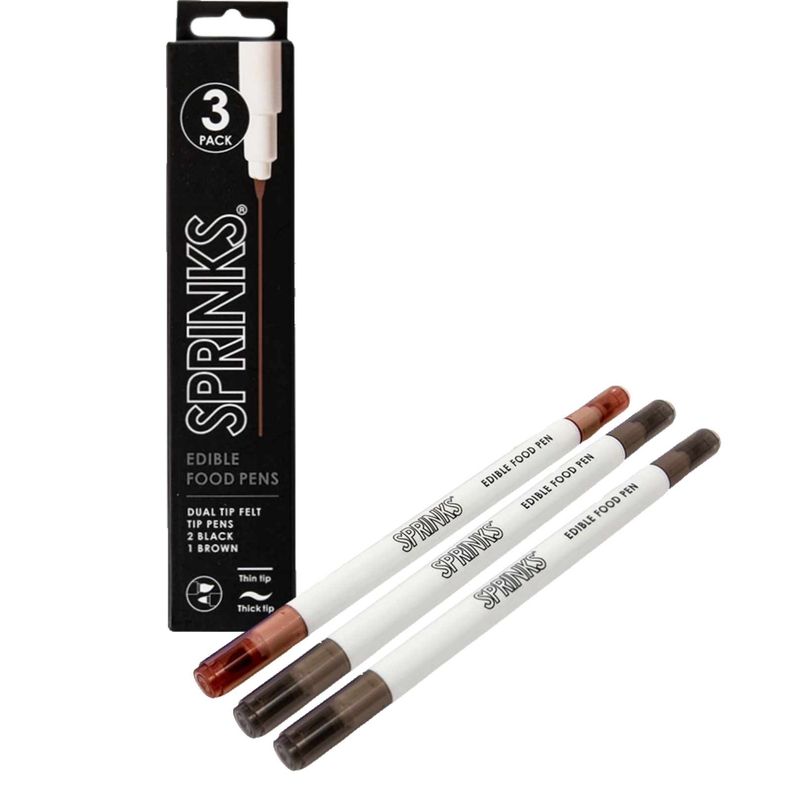 Sprinks Edible Food Pen Set Brown & Black (Pack of 3)