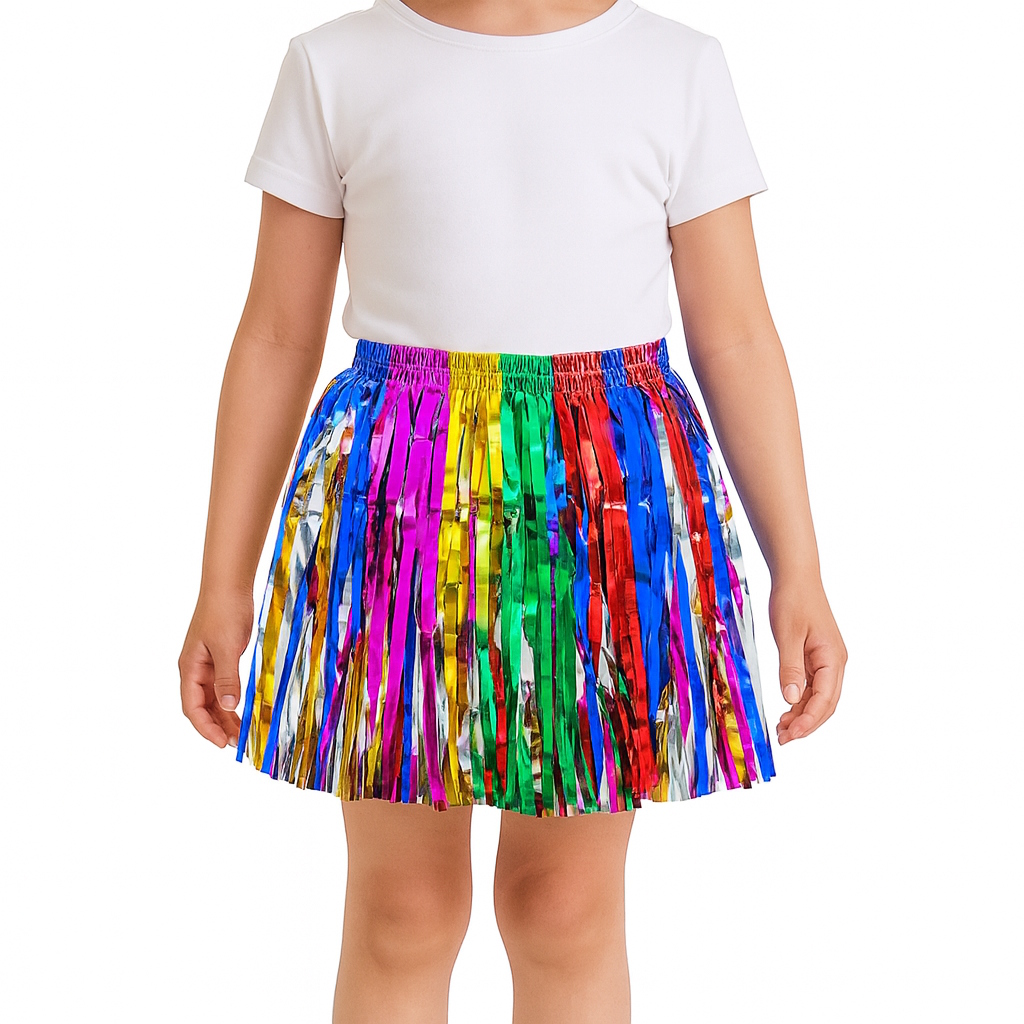 Kids Rainbow Metallic Tinsel Fringe Skirt