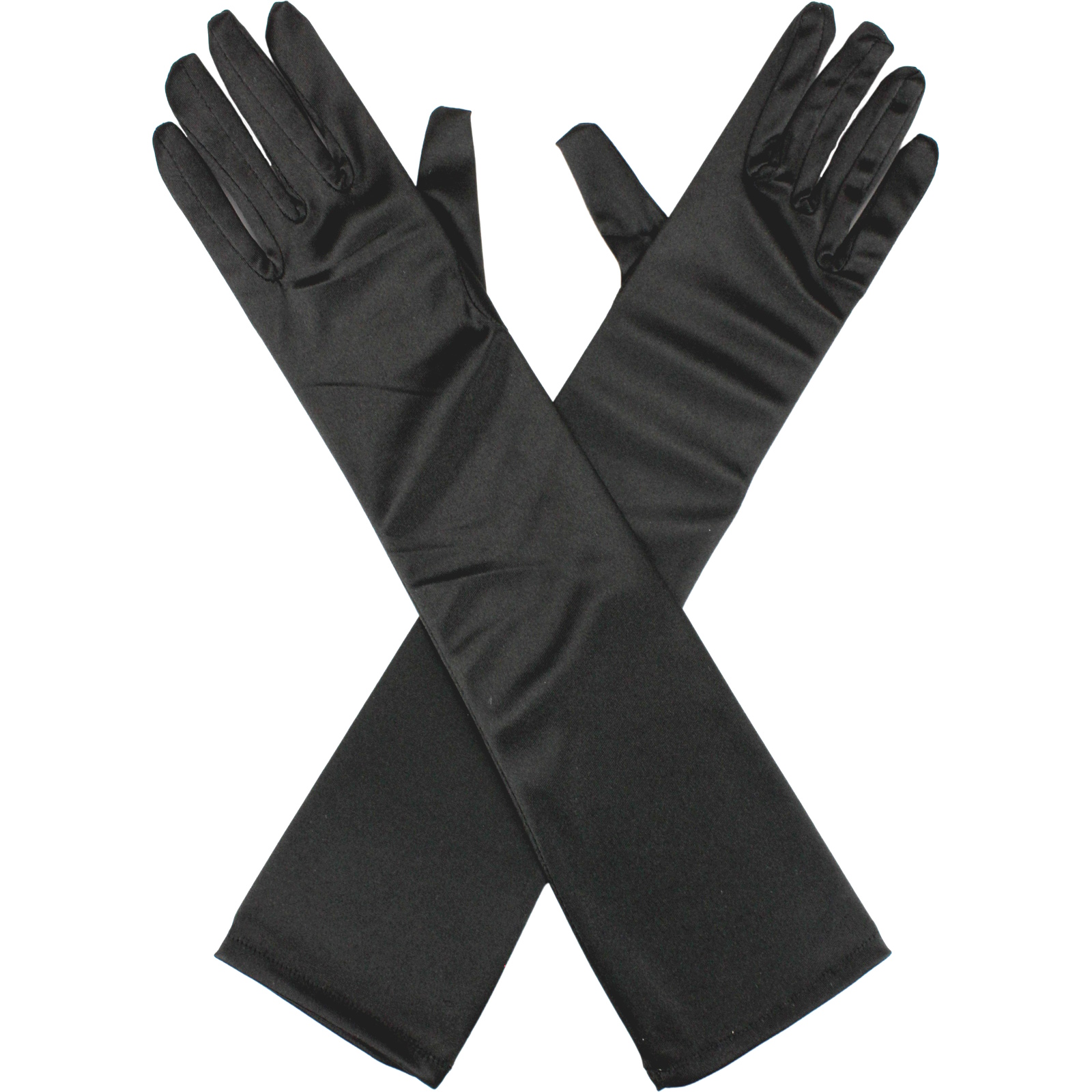 Adult Long Black Satin Gloves 