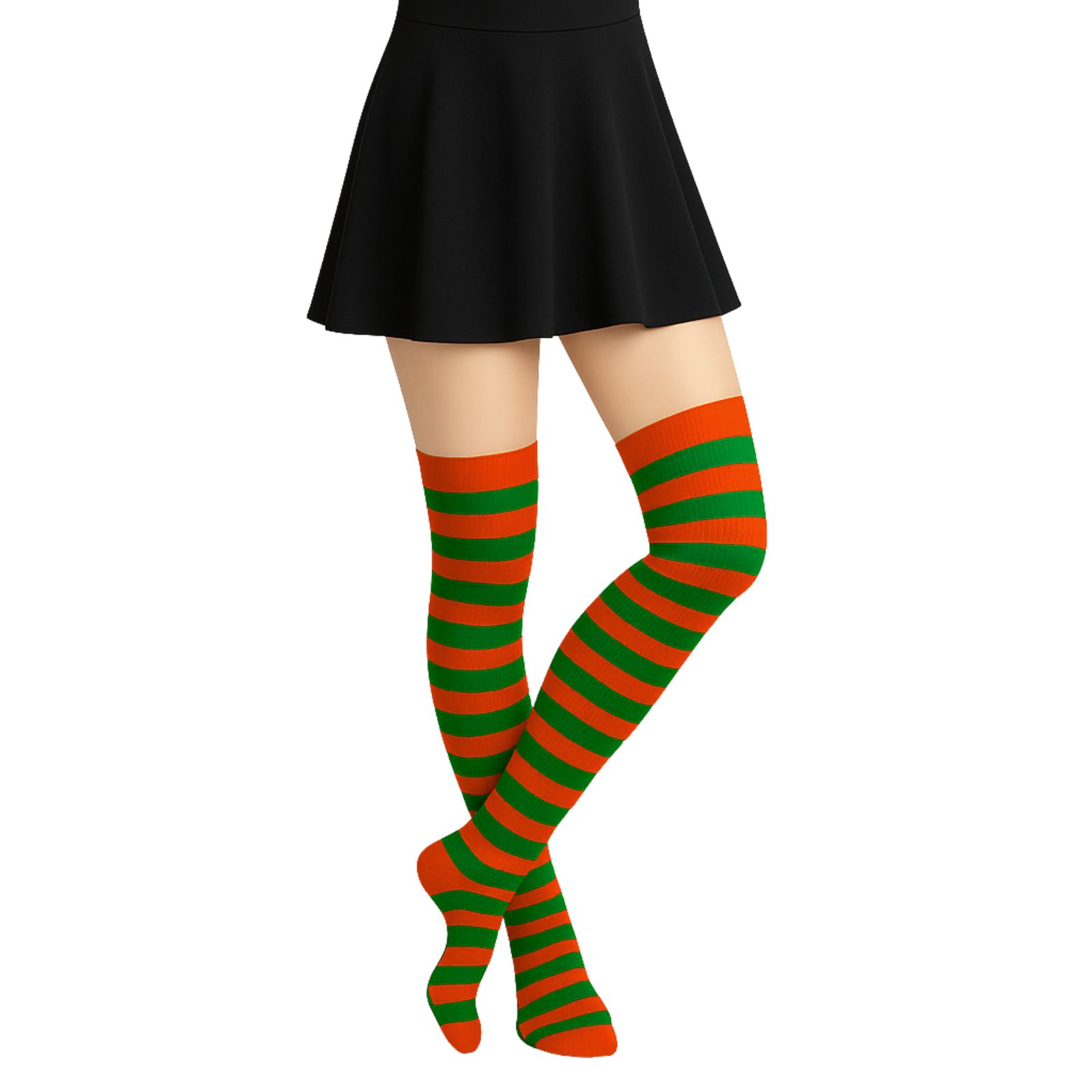 Over The Knee Red & Green Striped Socks (1 Pair)