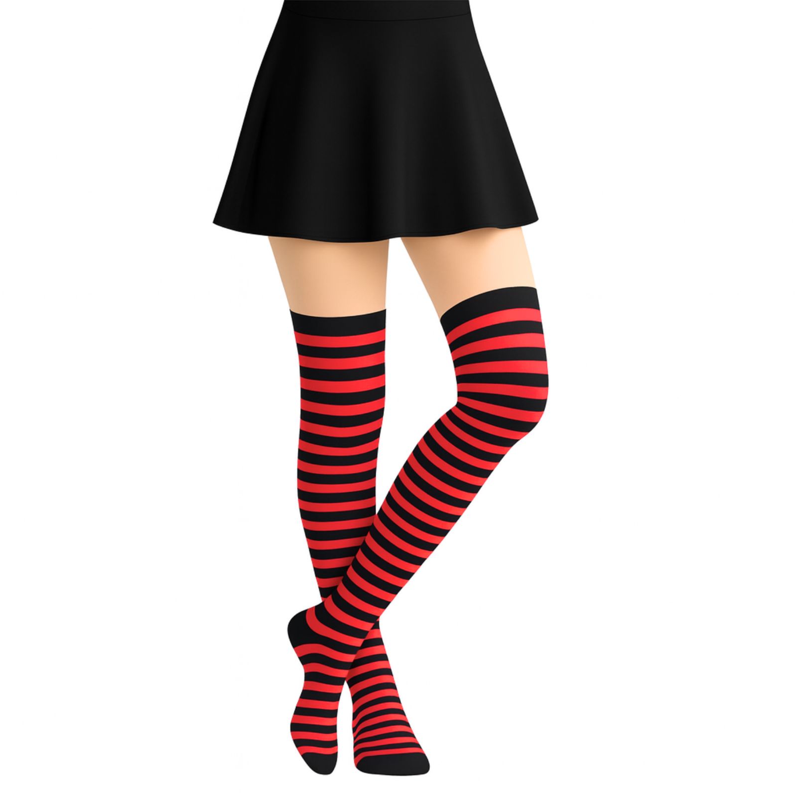 Over The Knee Red & Black Striped Stockings (1 Pair) 