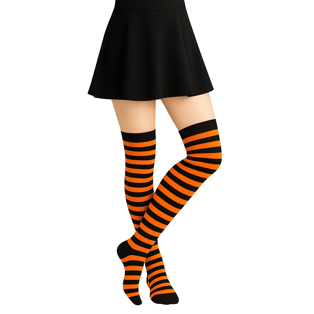 Over The Knee Orange & Black Striped Stockings (1 Pair)