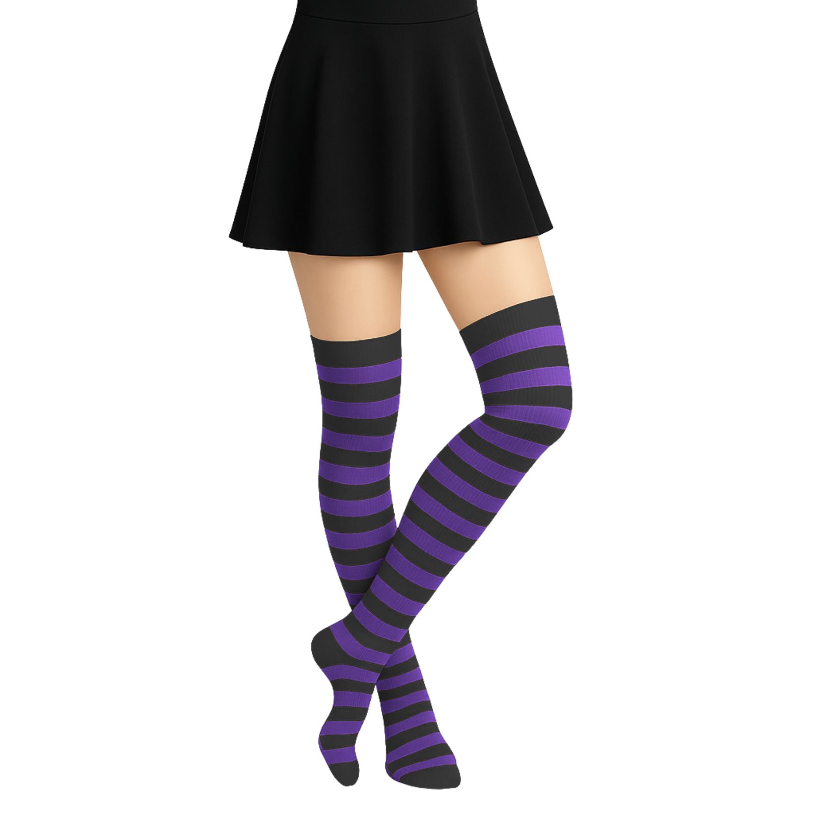 Over The Knee Purple & Black Striped Stockings (1 Pair)