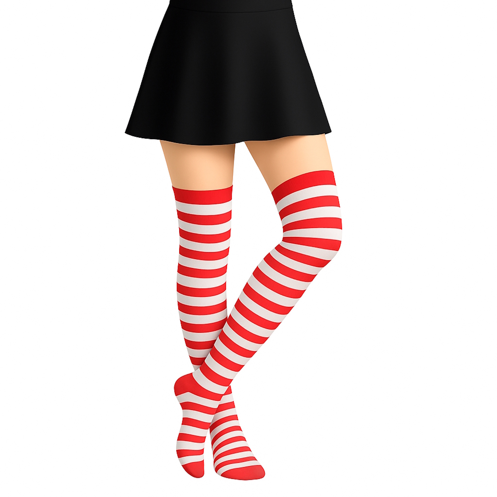 Over The Knee Red & White Striped Stockings (1 Pair)