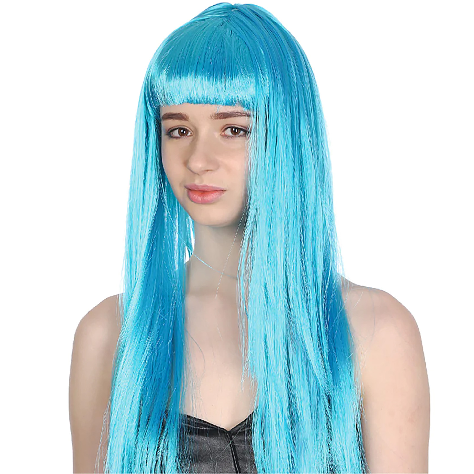 Bright Blue Long Glamour Wig With Fringe