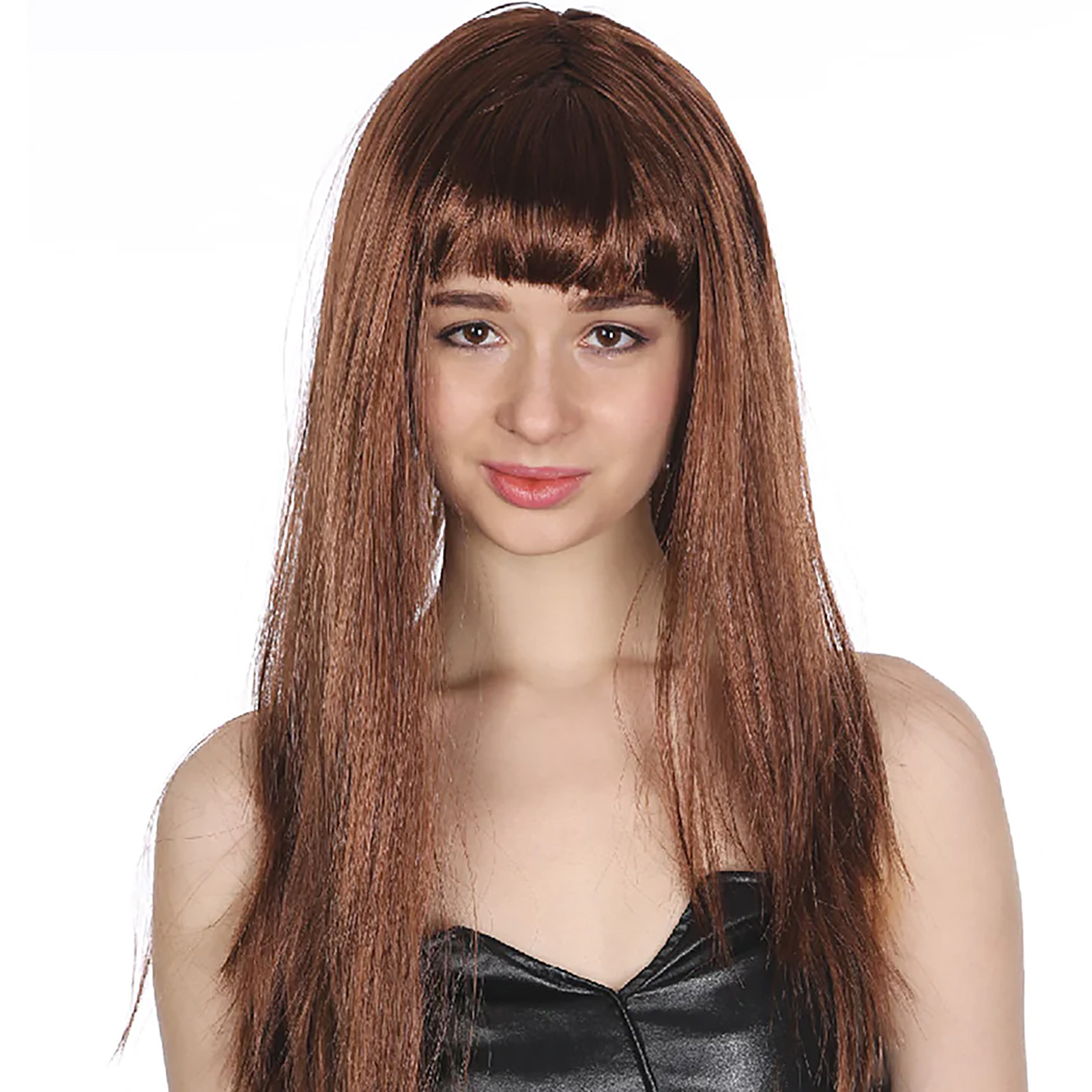 Dark Brown Long Glamour Wig With Fringe