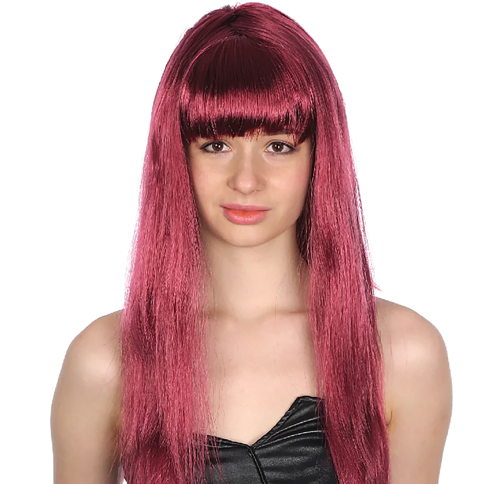 Burgundy Long Glamour Wig With Fringe