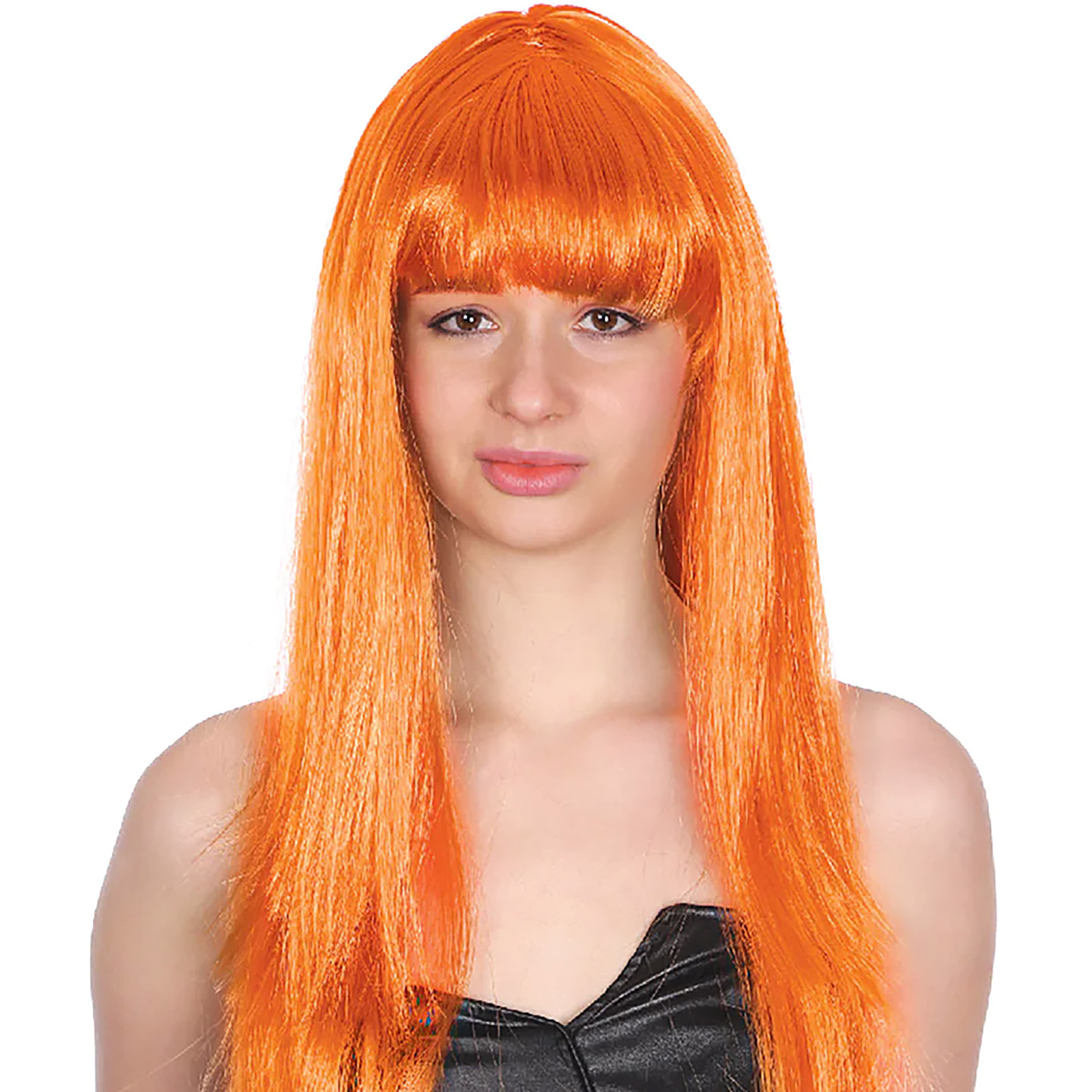 Orange Long Glamour Wig With Fringe