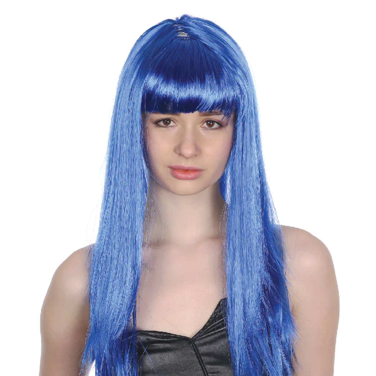 Cobalt Blue Long Glamour Wig With Fringe