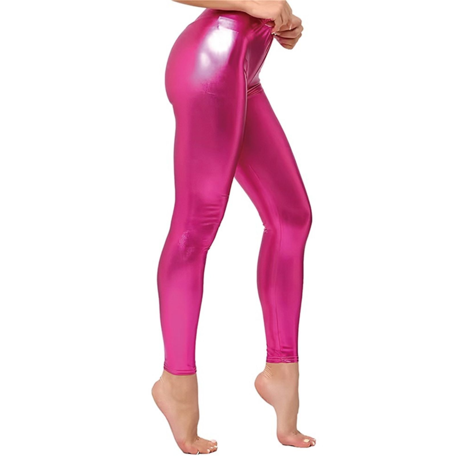 Adult Hot Pink 80's Metallic Footless Leggings