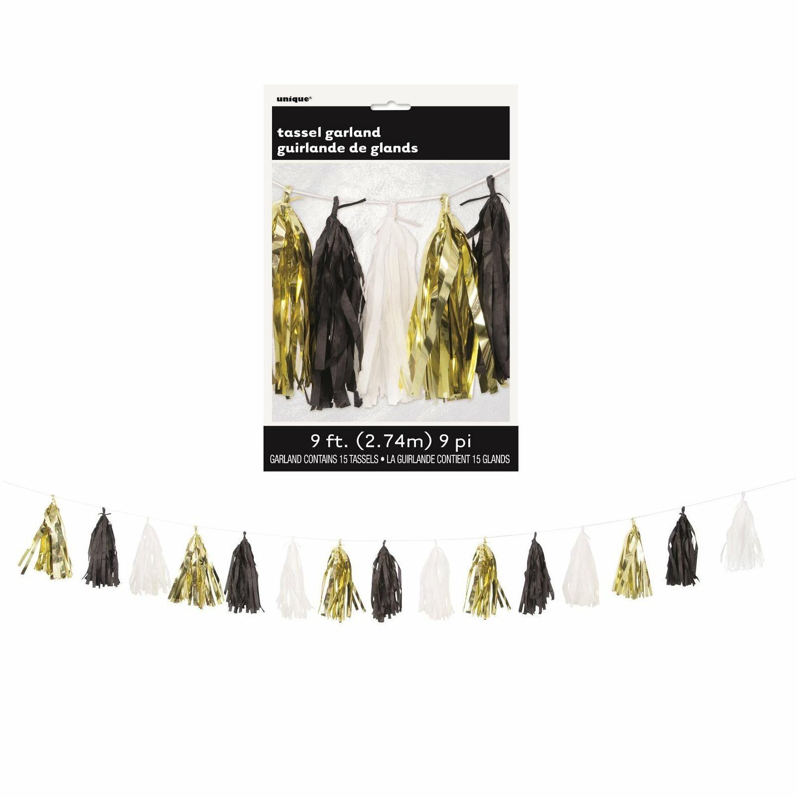 Gold Black White Tassel Garland Banner