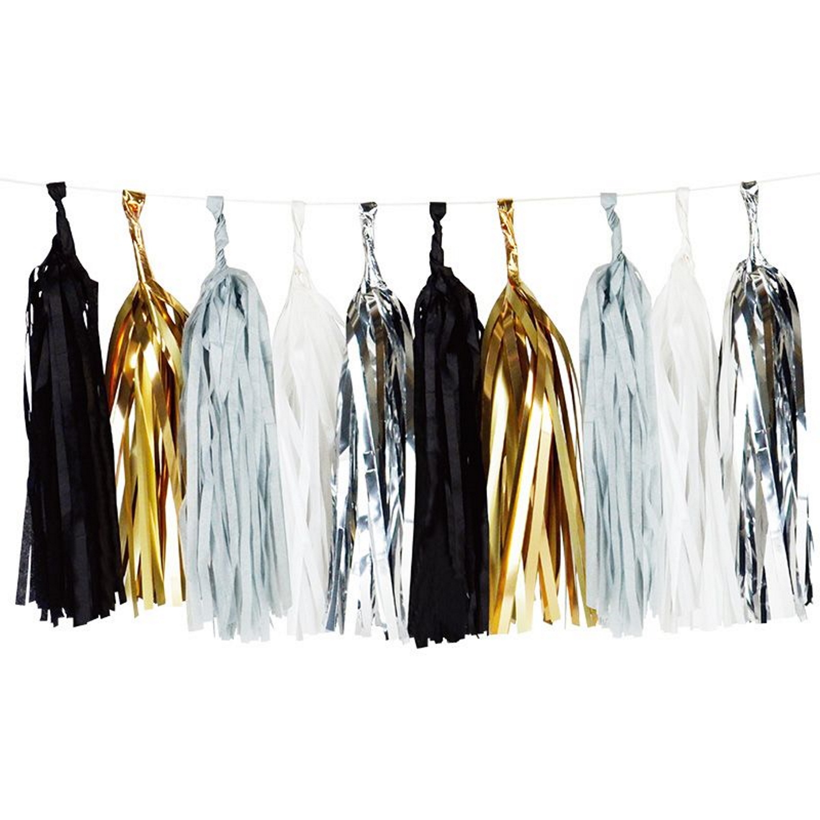 Glitzy Black White Gold Silver Tassel Garland