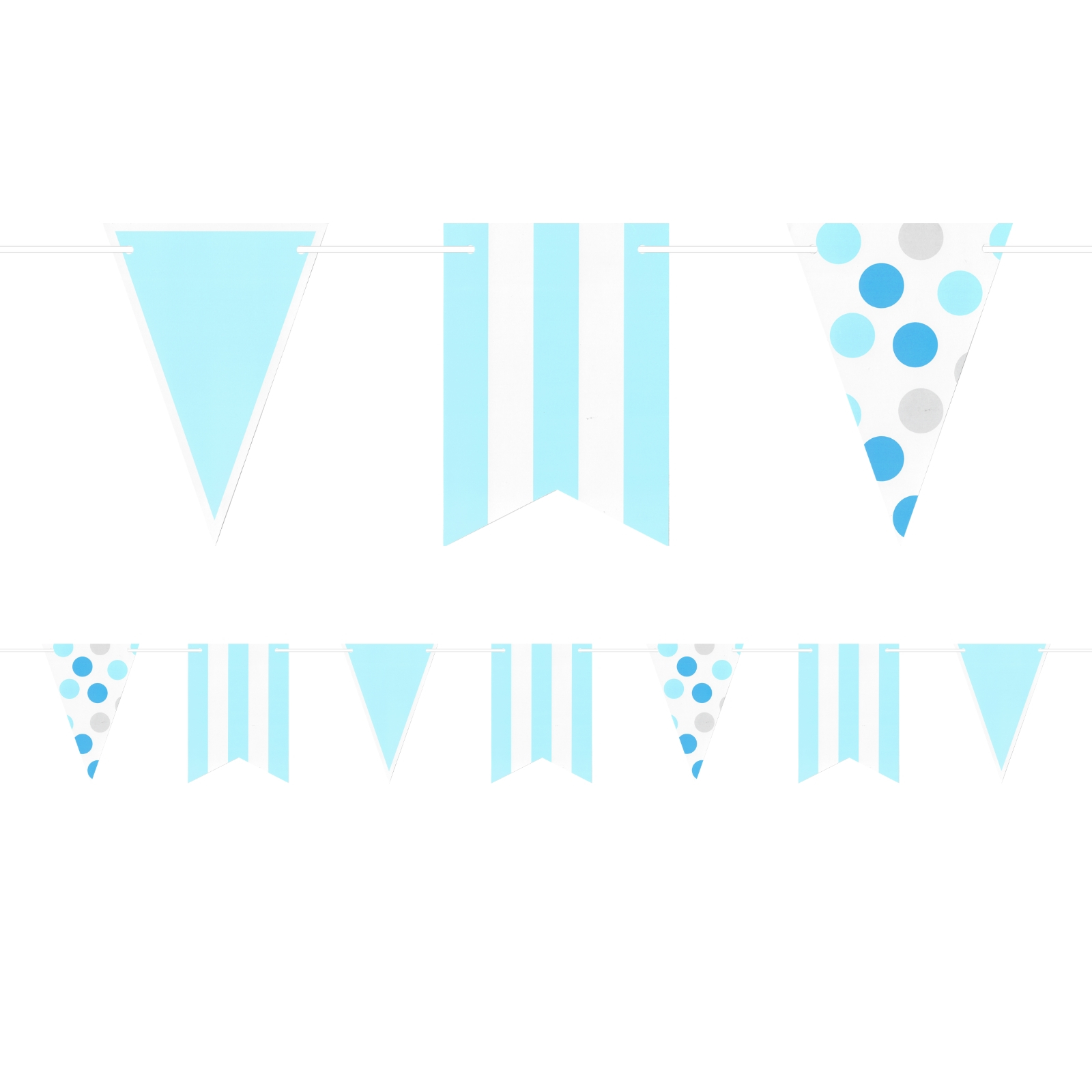 Light Blue Polka Dots and Stripes Pennant Banner