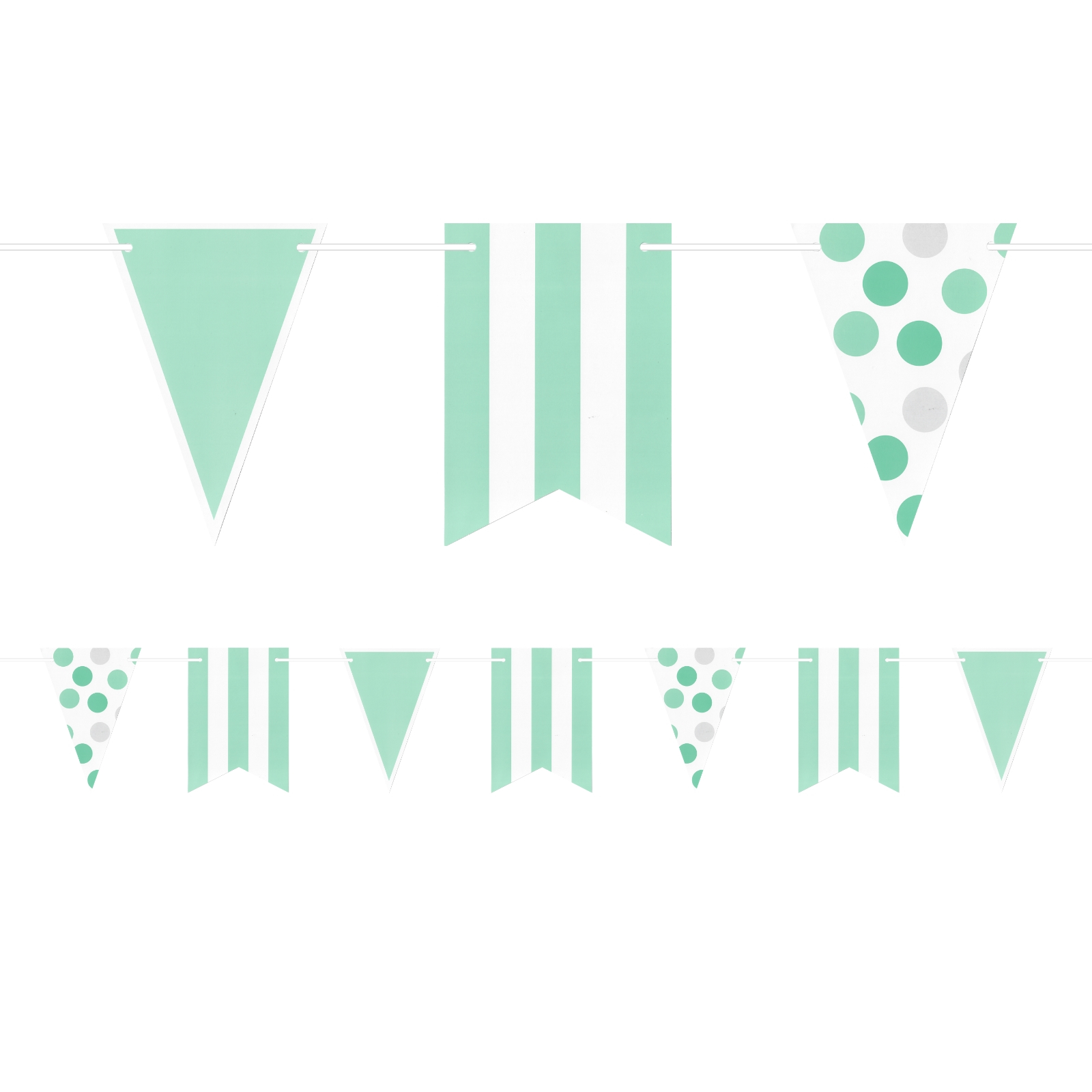 Mint Green Polka Dots and Stripes Pennant Banner