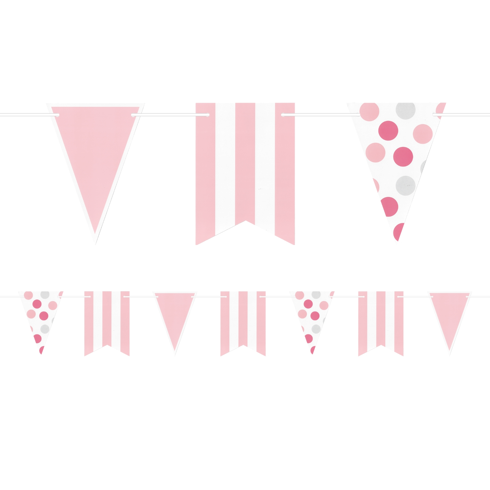 Light Pink Polka Dots and Stripes Pennant Banner