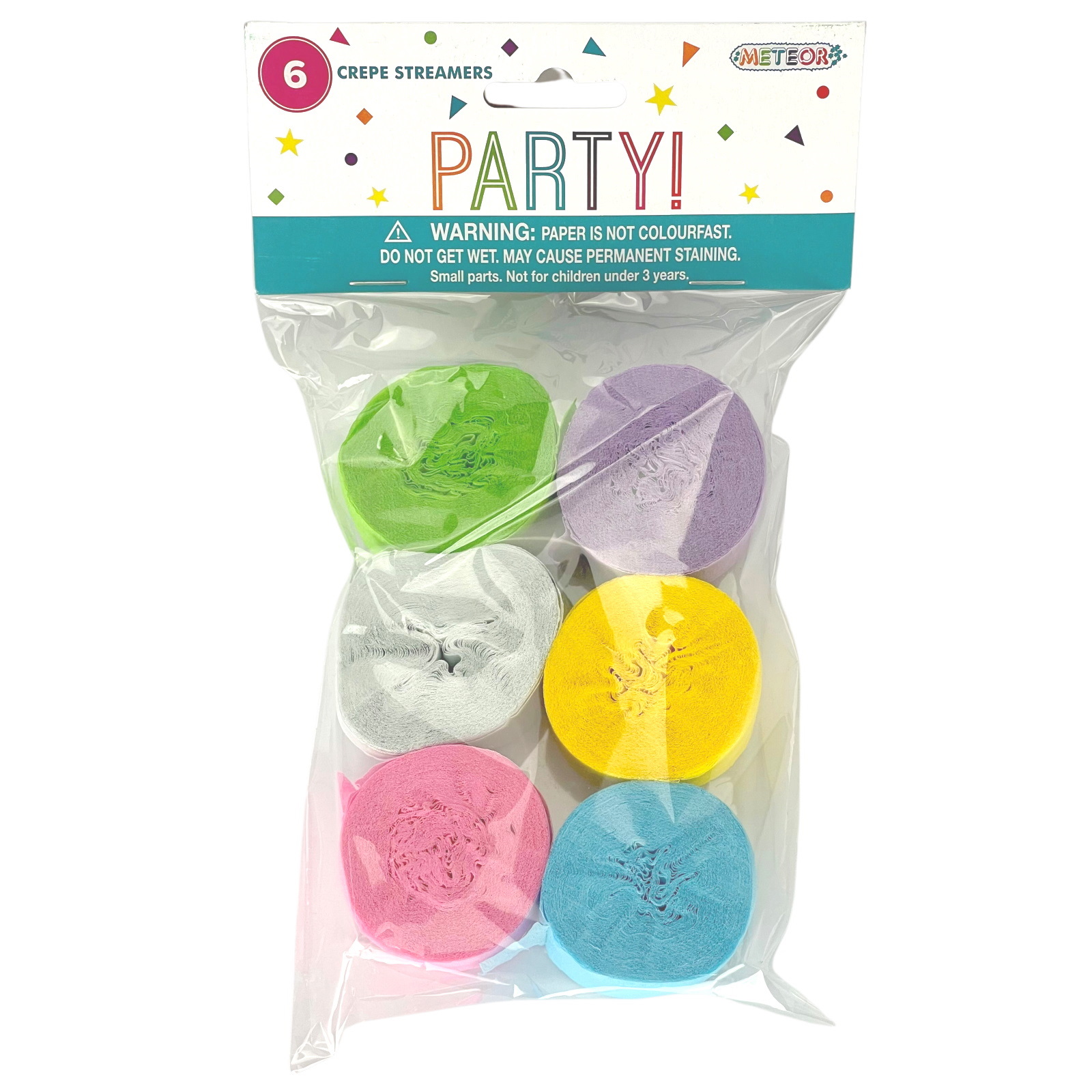 Assorted Pastel Coloured Crepe Streamers (Pack of 6 Rolls)