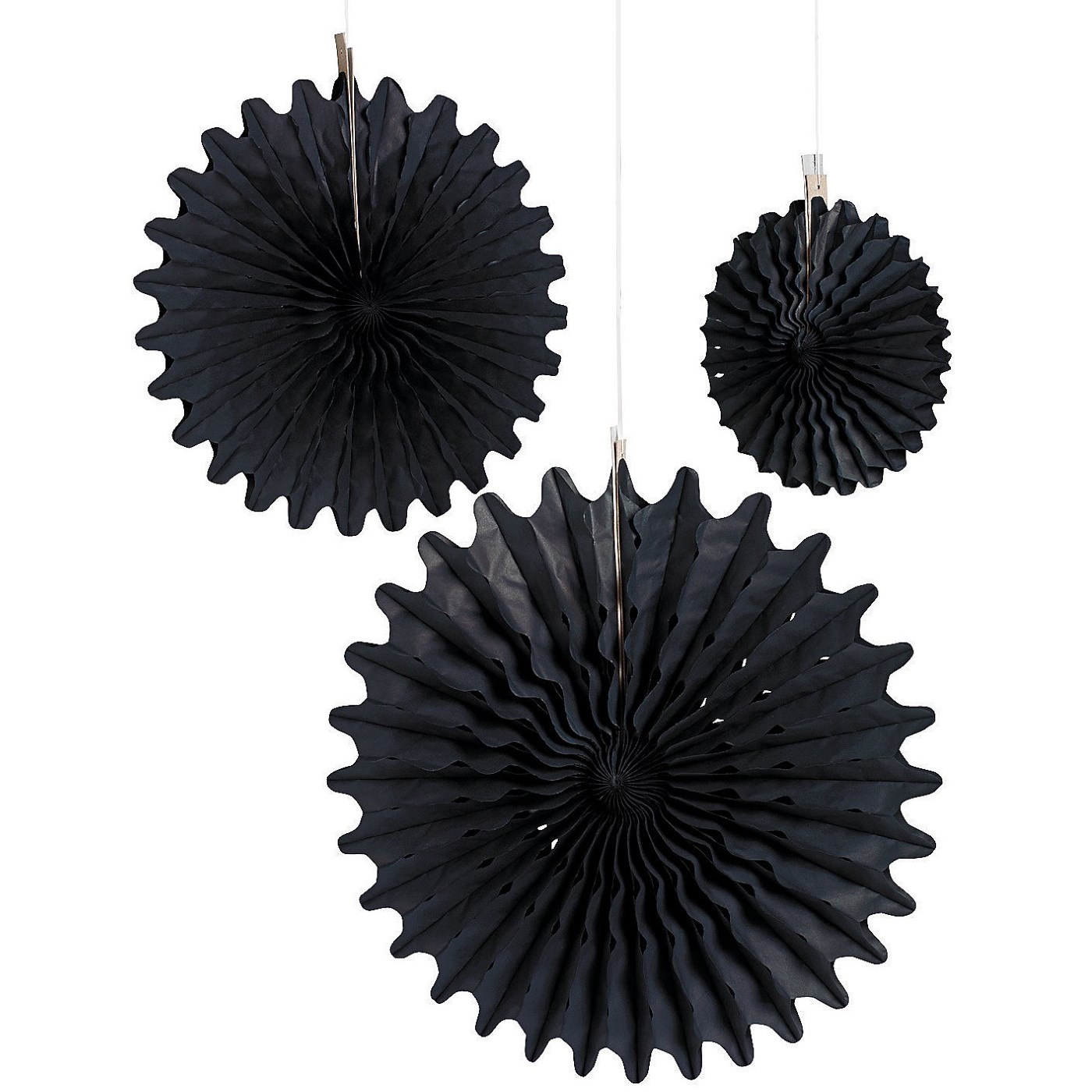 Black Paper Fan Decorations (Pack of 12)