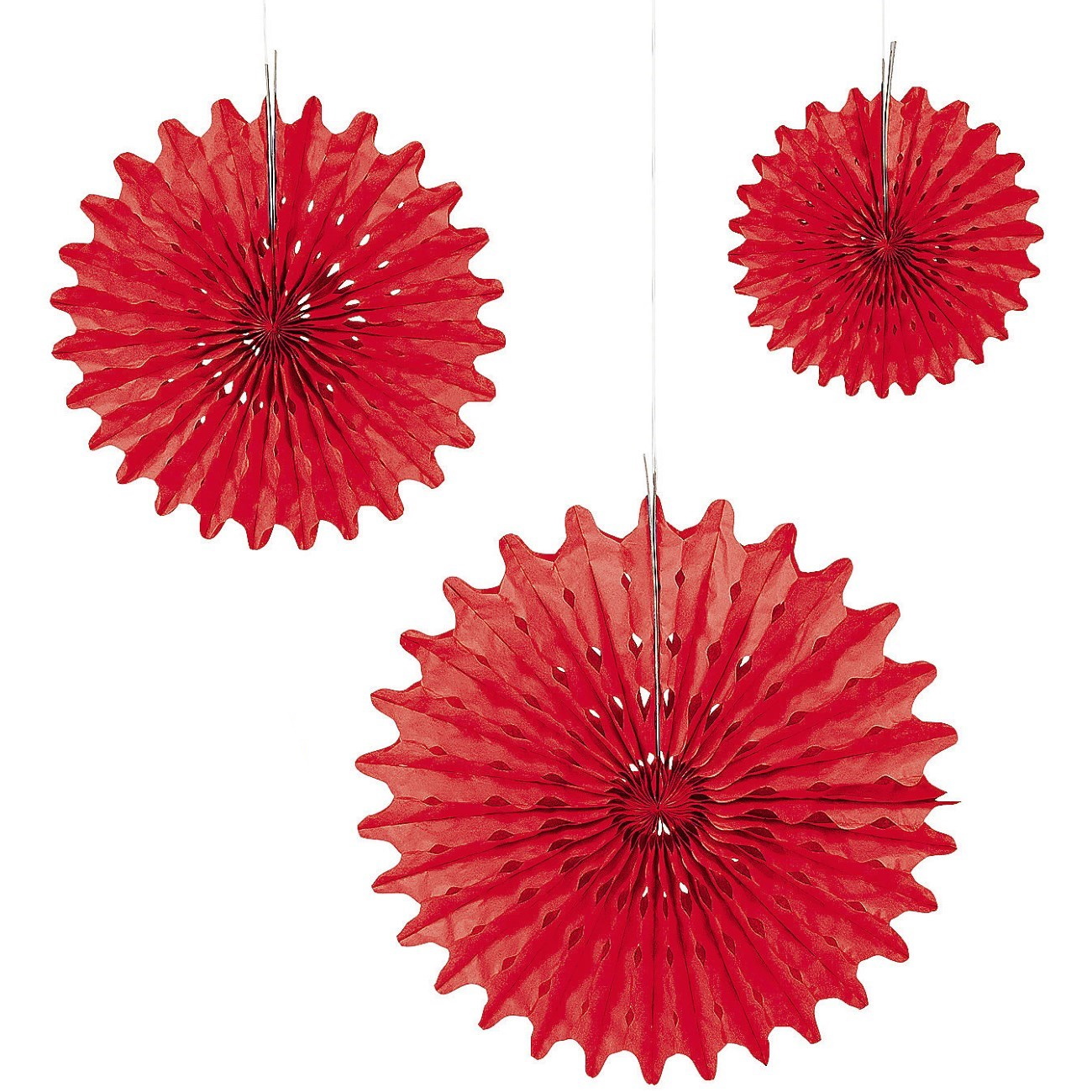 Red Paper Fan Decorations (Pack of 12)