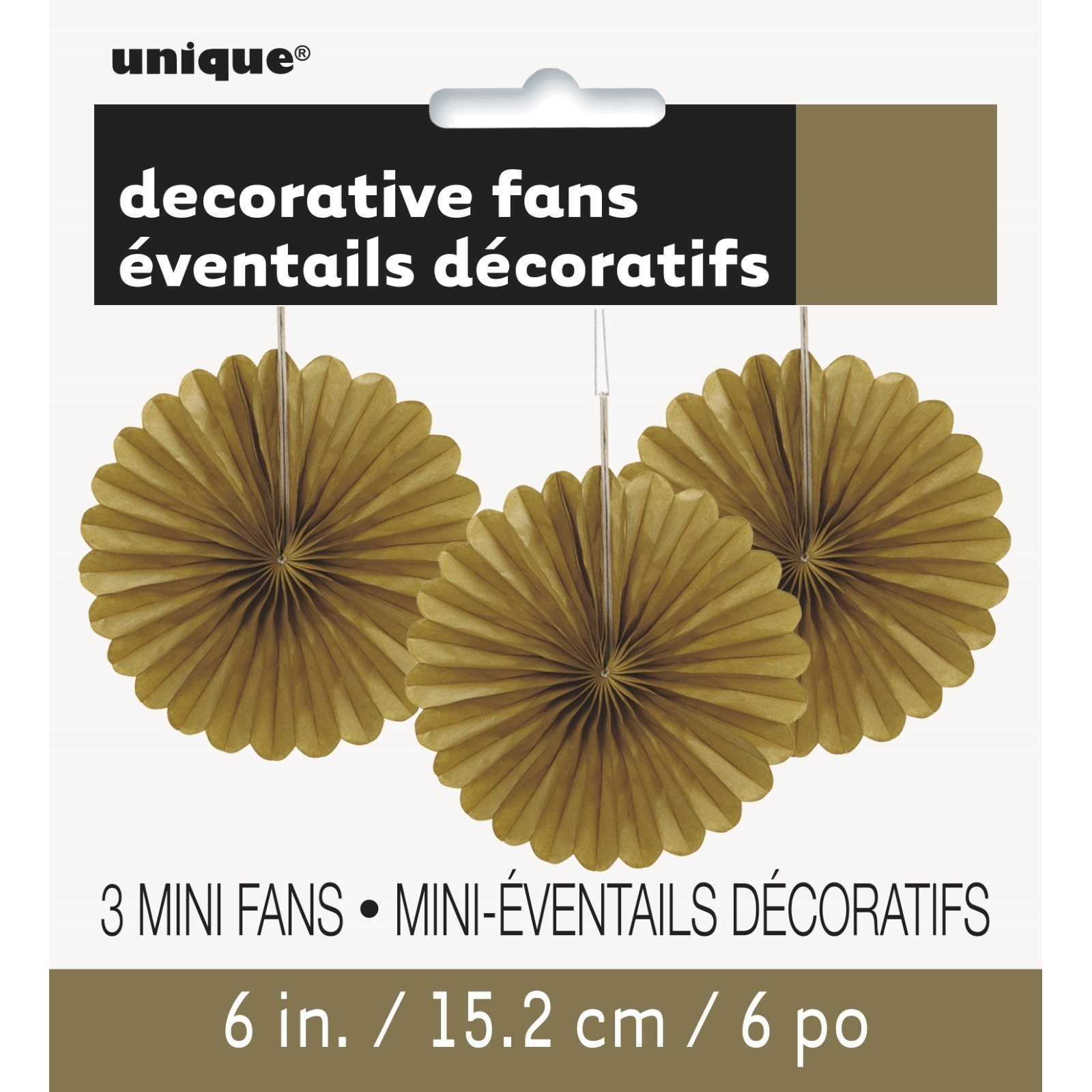 Gold Mini Tissue Paper Fan Decorations (Pack of 3)
