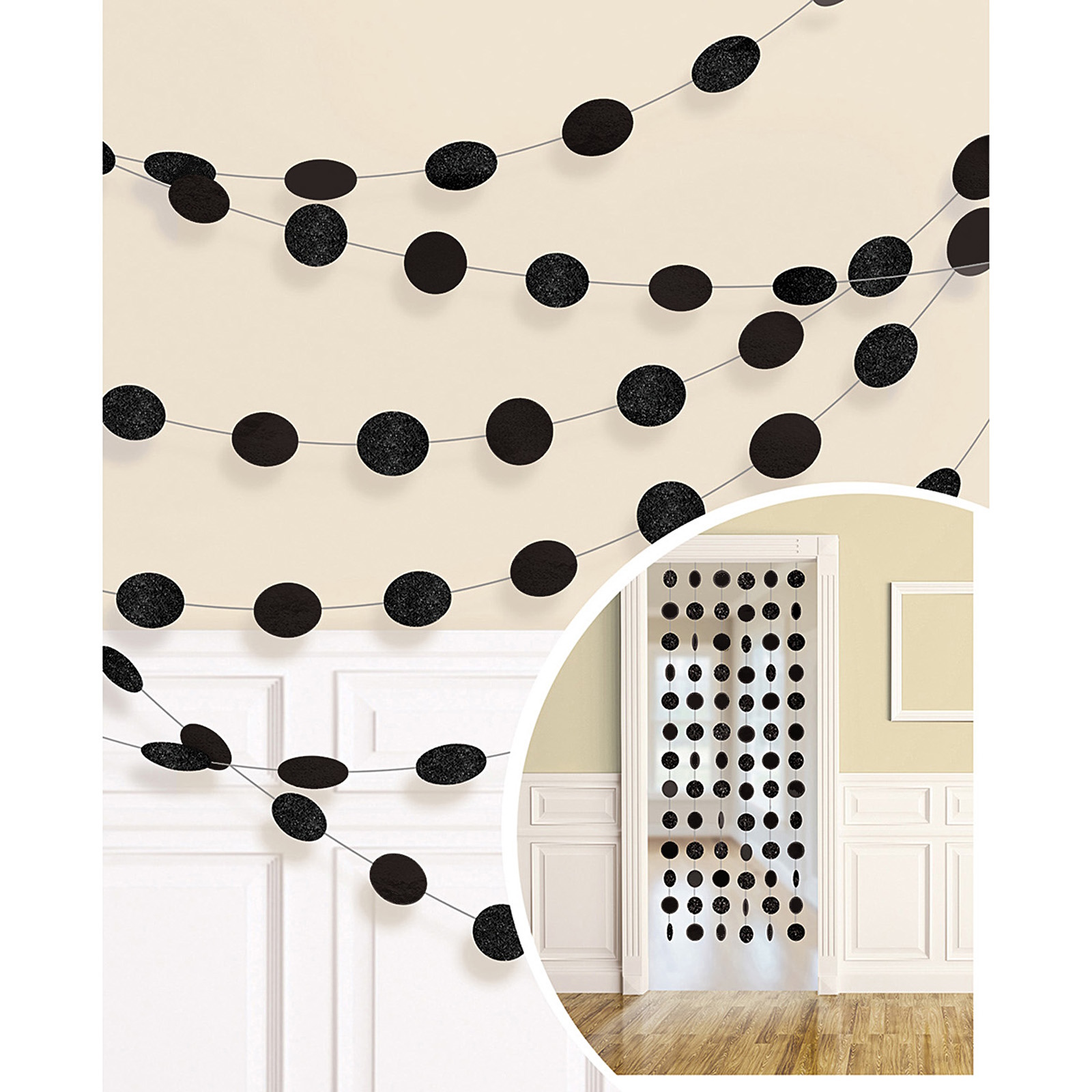 Black Glitter Dot Garland String Decorations (Pack of 6) 