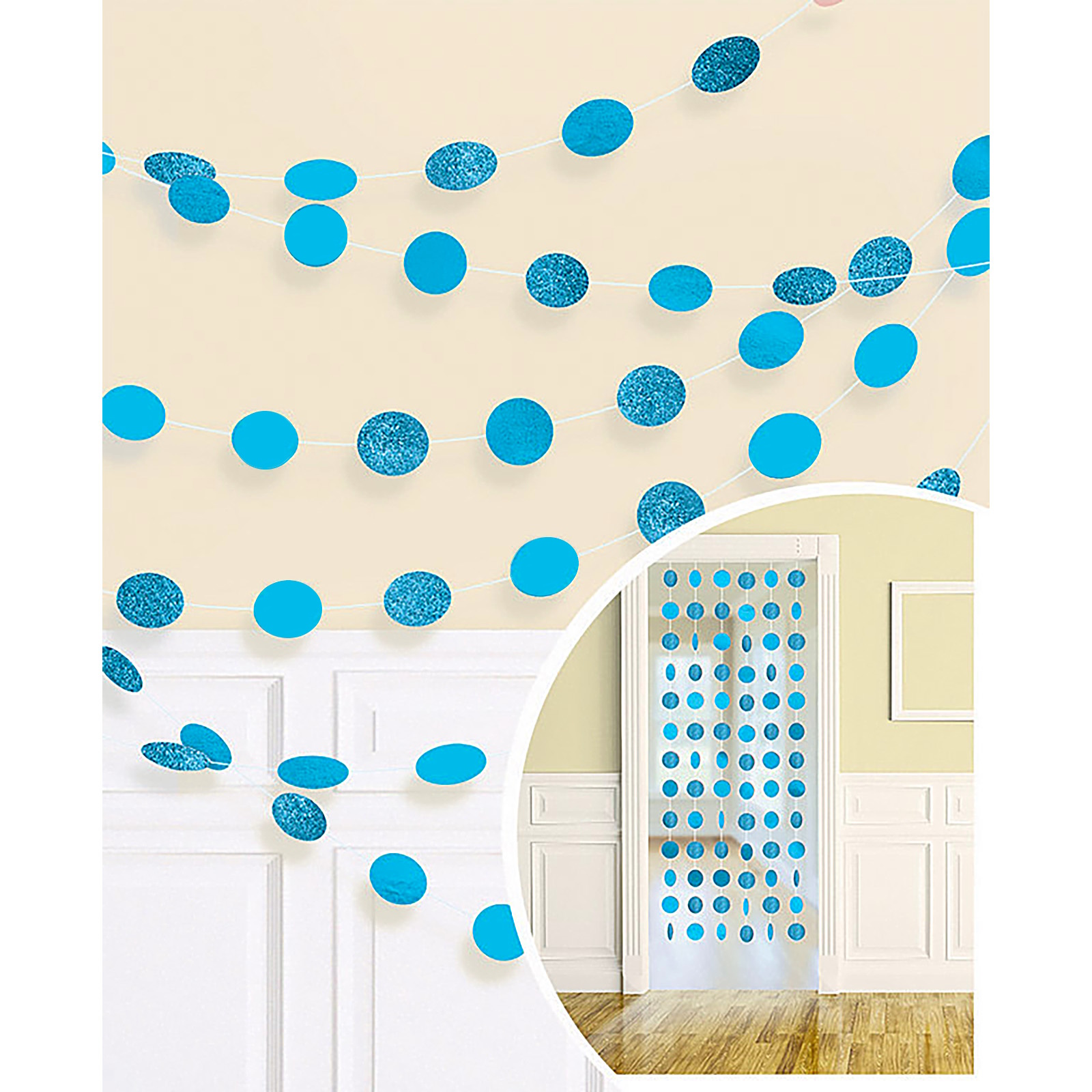 Caribbean Blue Glitter Dot Garland String Decorations (Pack of 6) 